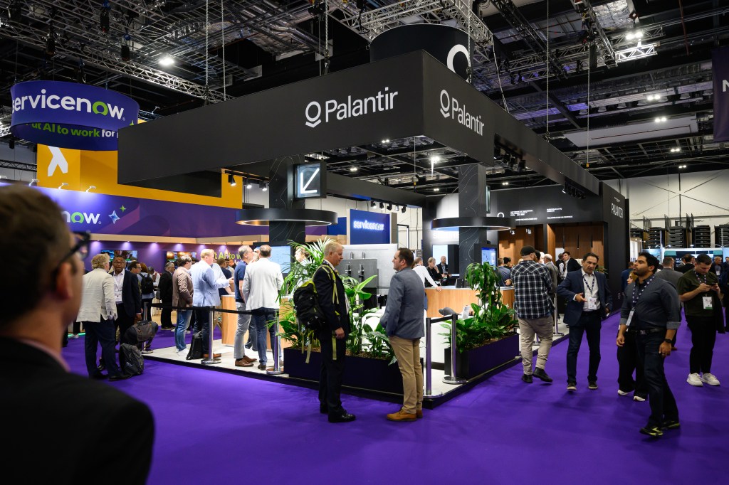 A general view of the Palantir exhibition stand at the DSEI event.