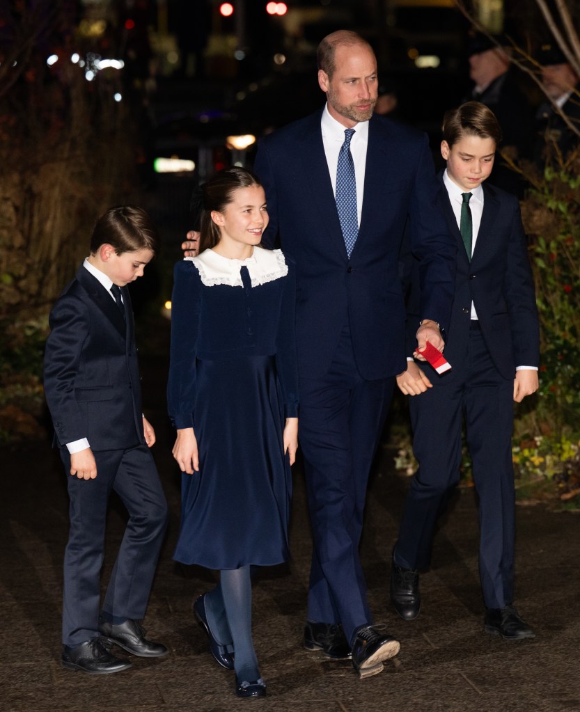 Prince William, Prince George, Princess Charlotte, and Prince Louis walking together.