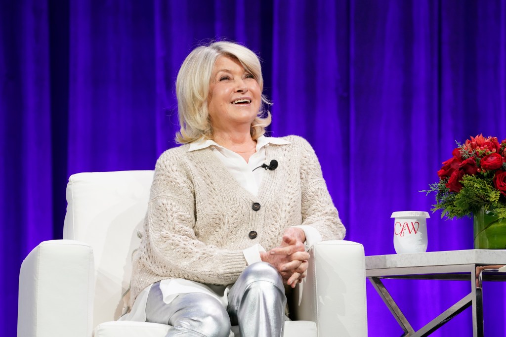 Martha Stewart speaking on stage during the 2025 Massachusetts Conference for Women.