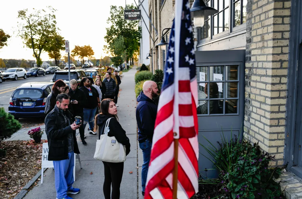 Voters line up outside a polling station on Election Day in Minnesota on Nov. 4, 2025.
