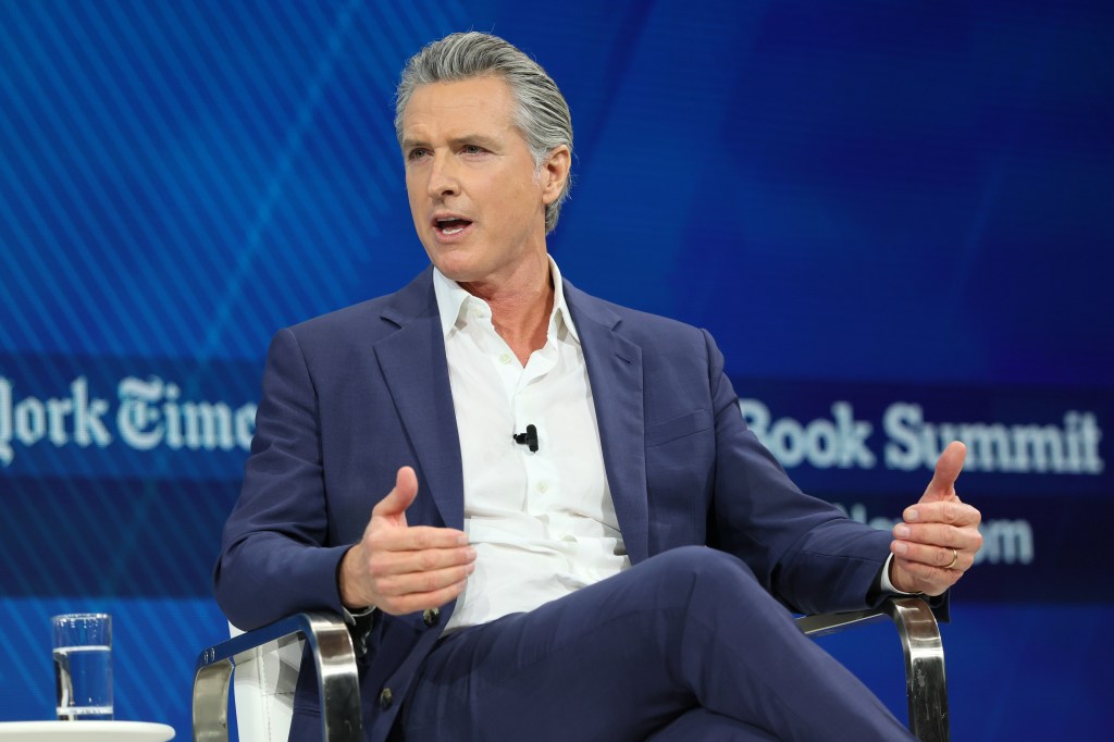 California Gov. Gavin Newsom speaking at the 2025 New York Times Dealbook Summit.