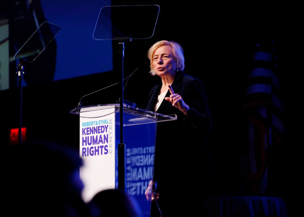 Janet Mills speaking onstage at the Robert F. Kennedy Human Rights Ripple of Hope Gala.