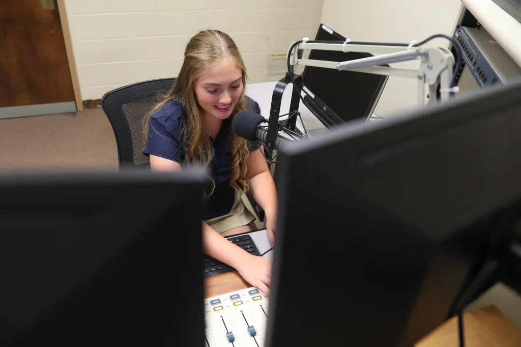 Alyssa Tappin in the radio studio at Sachem High School North.