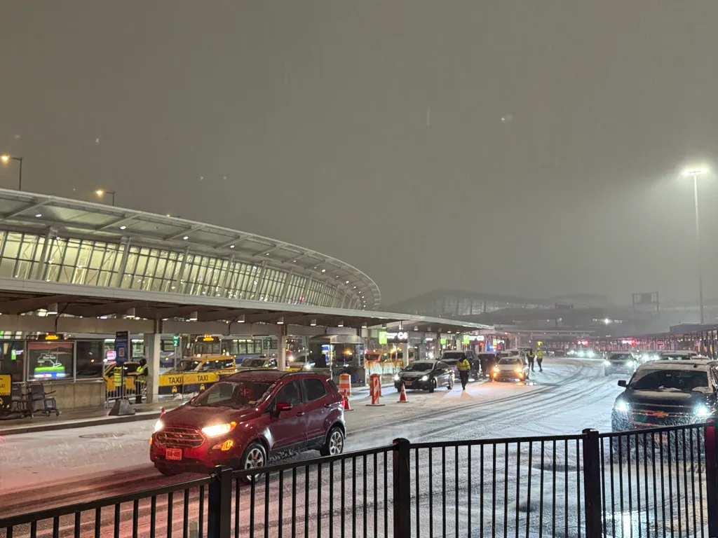 Terminal 4 at JFK Airport during a snowstorm.
