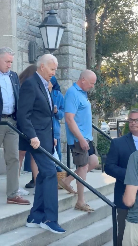 Joe Biden leaving Saint Edmond's Church with a scar on his forehead from recent surgery to remove cancerous cells.