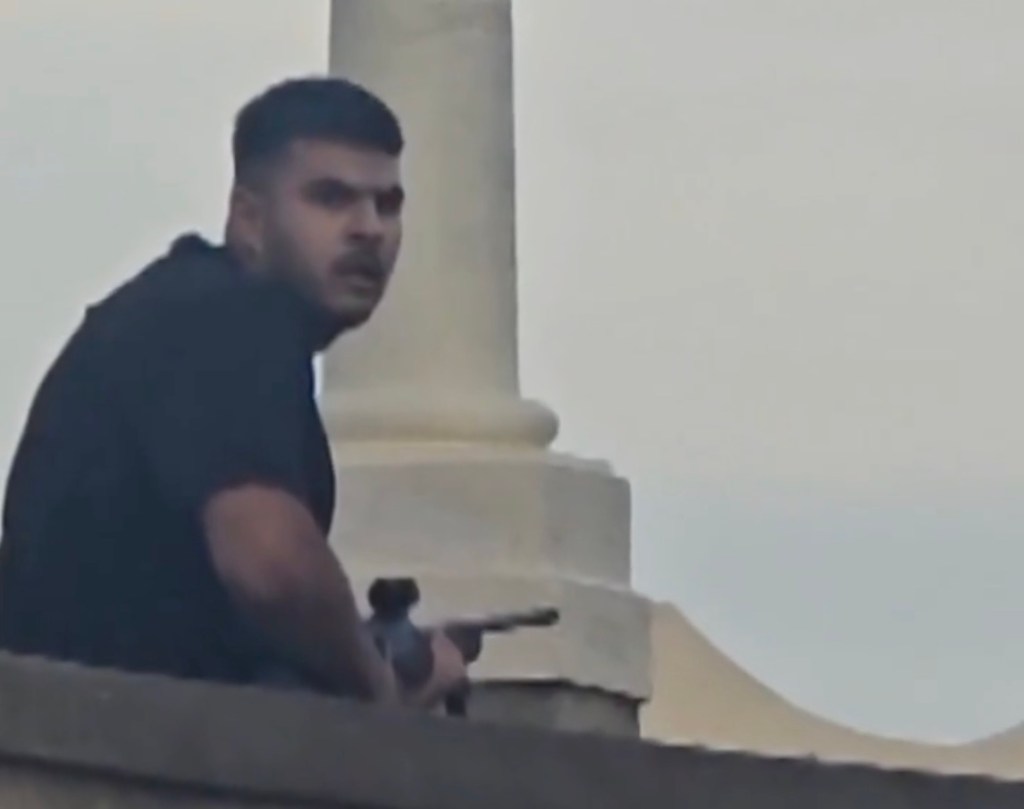 Sajid Akram shooting at a crowd during a Hanukkah celebration.
