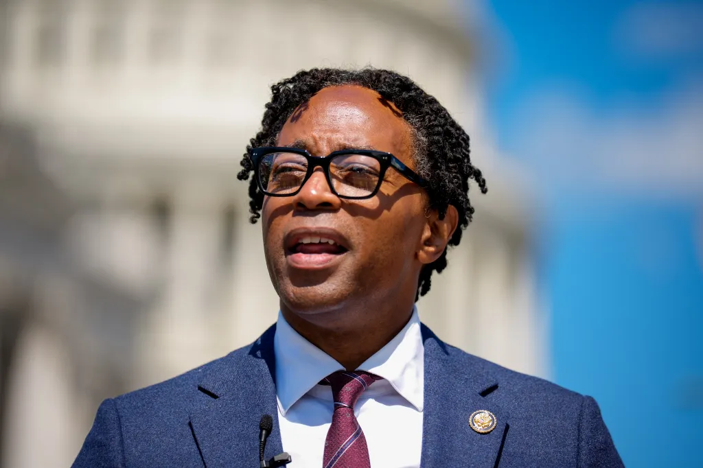 Rep. Wesley Bell speaking at a news conference outside the U.S. Capitol Building.