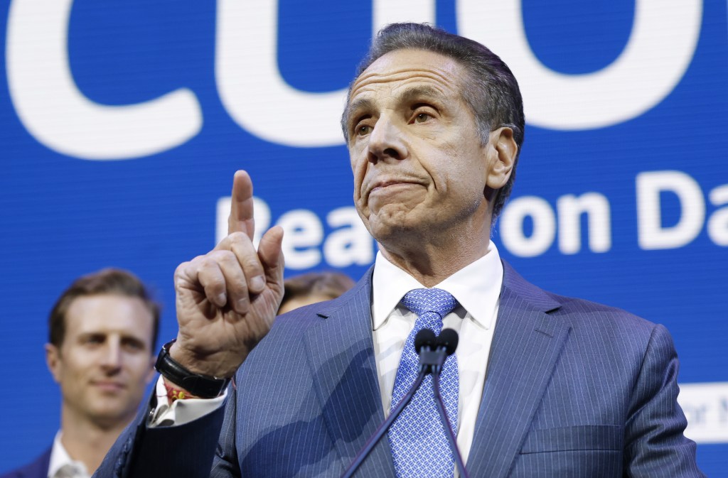 Former Gov. Andrew Cuomo delivering a concession speech at an Election Night Rally.
