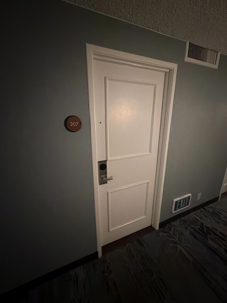The door of the hotel room Reiner reportedly stayed in.