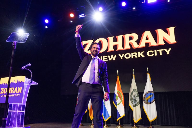 Democratic New York City mayoral candidate Zohran Mamdani delivers remarks at his election night watch party at the Brooklyn Paramount Theater on November 04, 2025 in the Brooklyn borough in New York City.