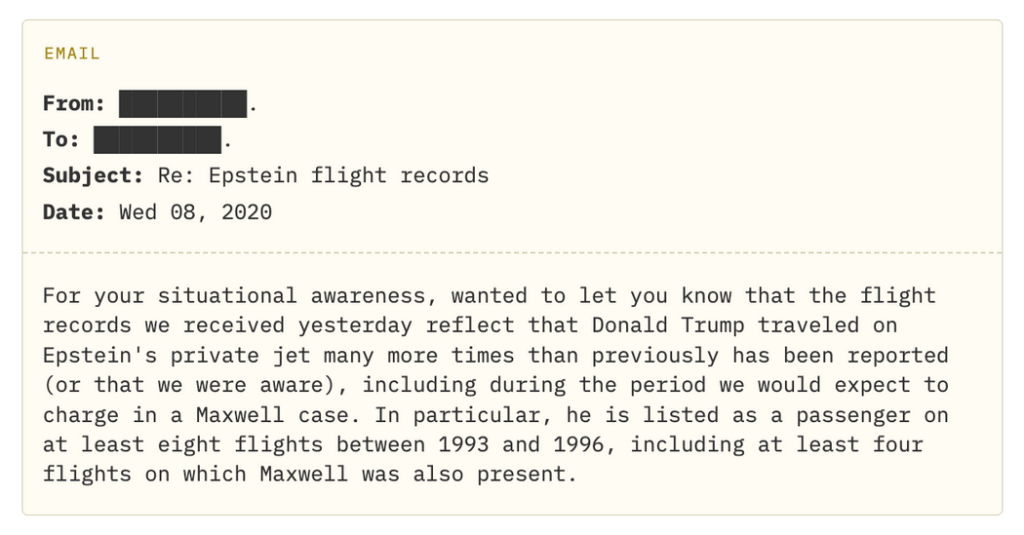 Federal Prosecutor Was Surprised by Trump’s Flights on Epstein’s Jet