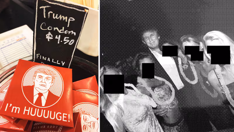 Donald Trump and women with their face's obscured