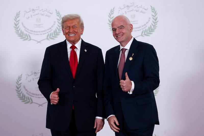 U.S. President Donald Trump and FIFA president Gianni Infantino pose for a photo