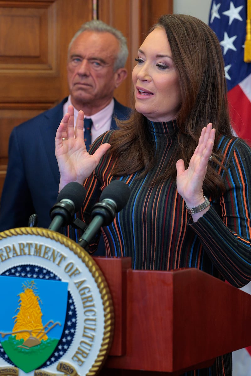 Agriculture Secretary Brooke Rollins is joined by Health and Human Services Secretary Robert F. Kennedy Jr. to announce a $700 million pilot program to support regenerative agriculture at the Department of Agriculture on December 10, 2025 in Washington, DC. Natural Resources Conservation Service Chief Aubrey Bettencourt said that American farmers are six generations