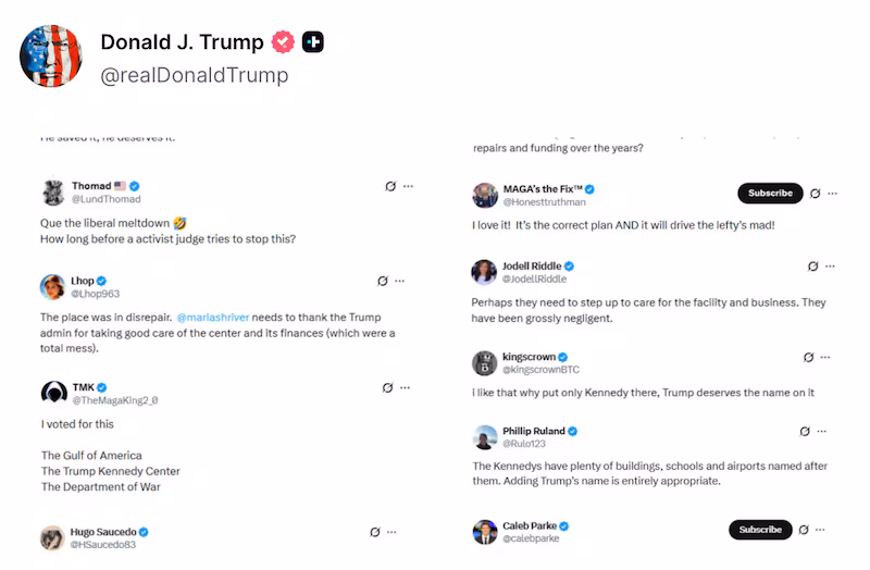 Donald Trump posts anti-Kennedy sentiment on Truth Social.