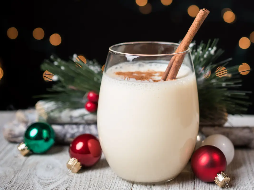 A glass of eggnog.