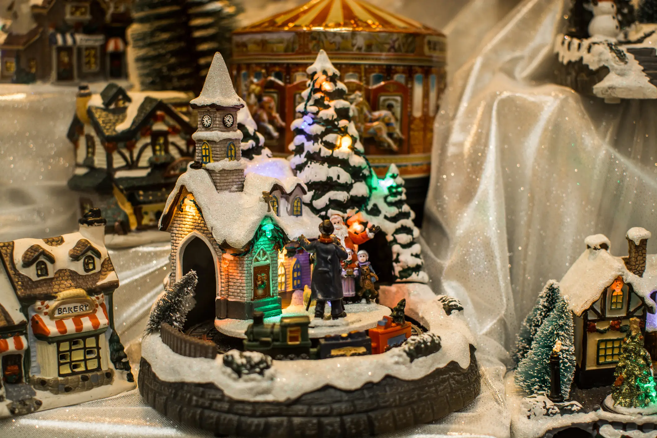 A light-up Christmas village decoration.