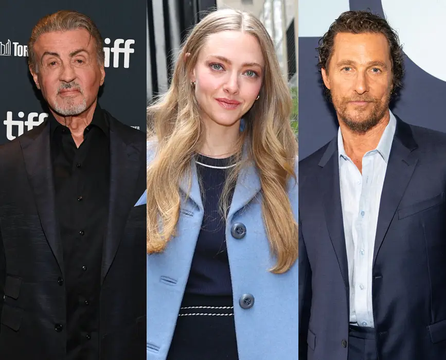 Slyvlest Stallone, Amanda Syfried, Matthew McConaughey side-by-side