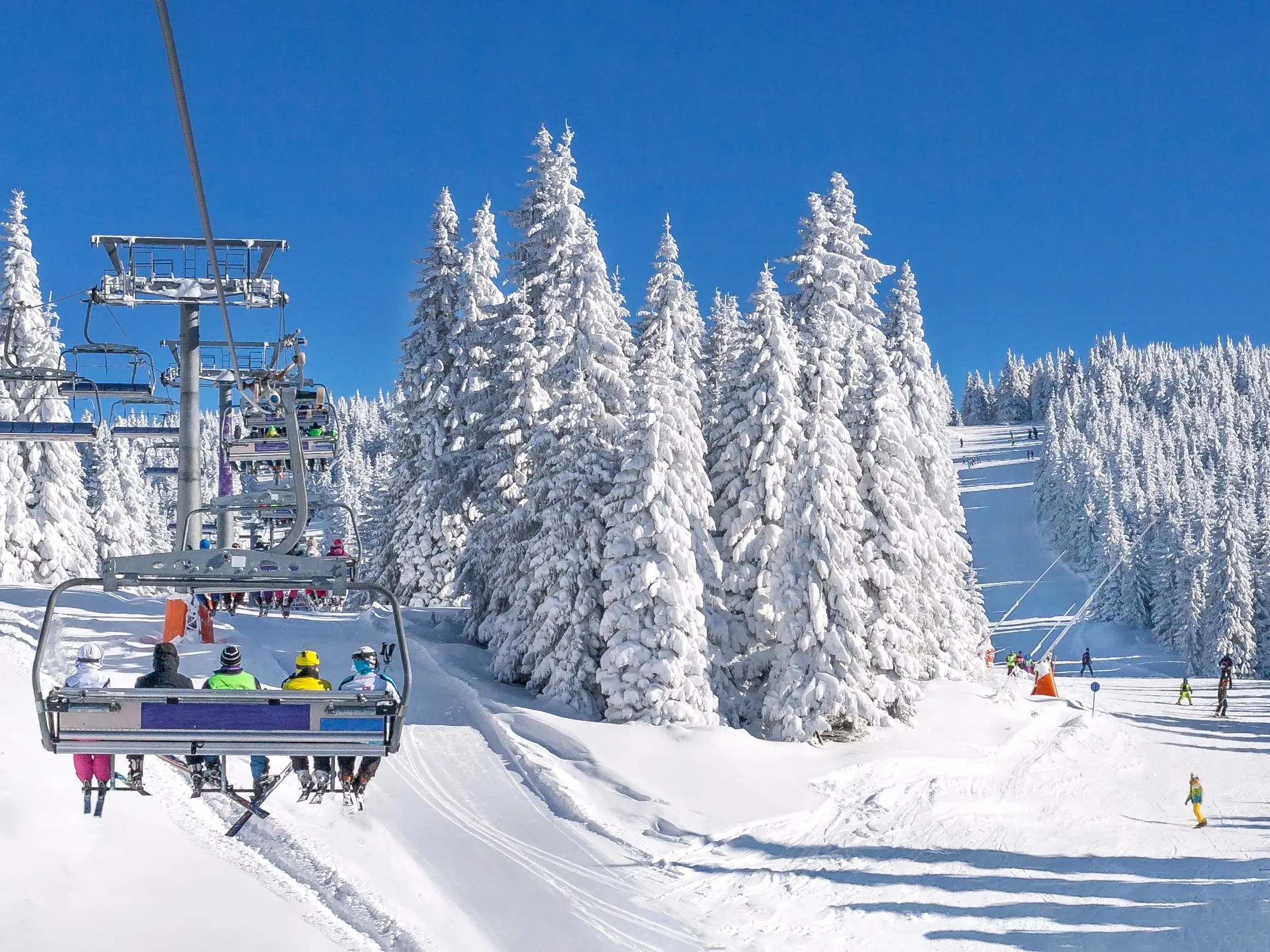 panoramic shot of a ski mountain on a clear day