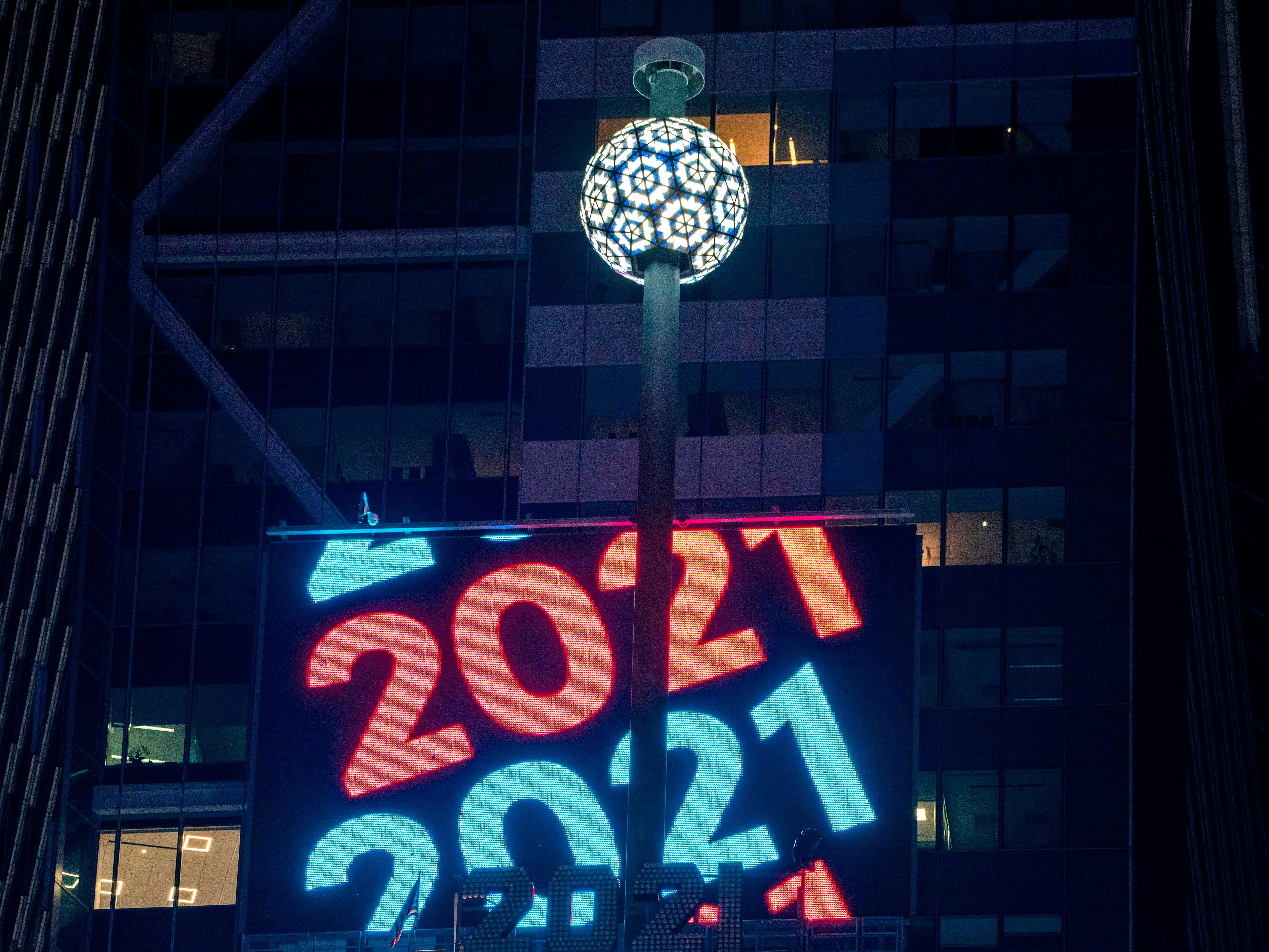 The Times Square ball waiting to drop to ring in 2021.