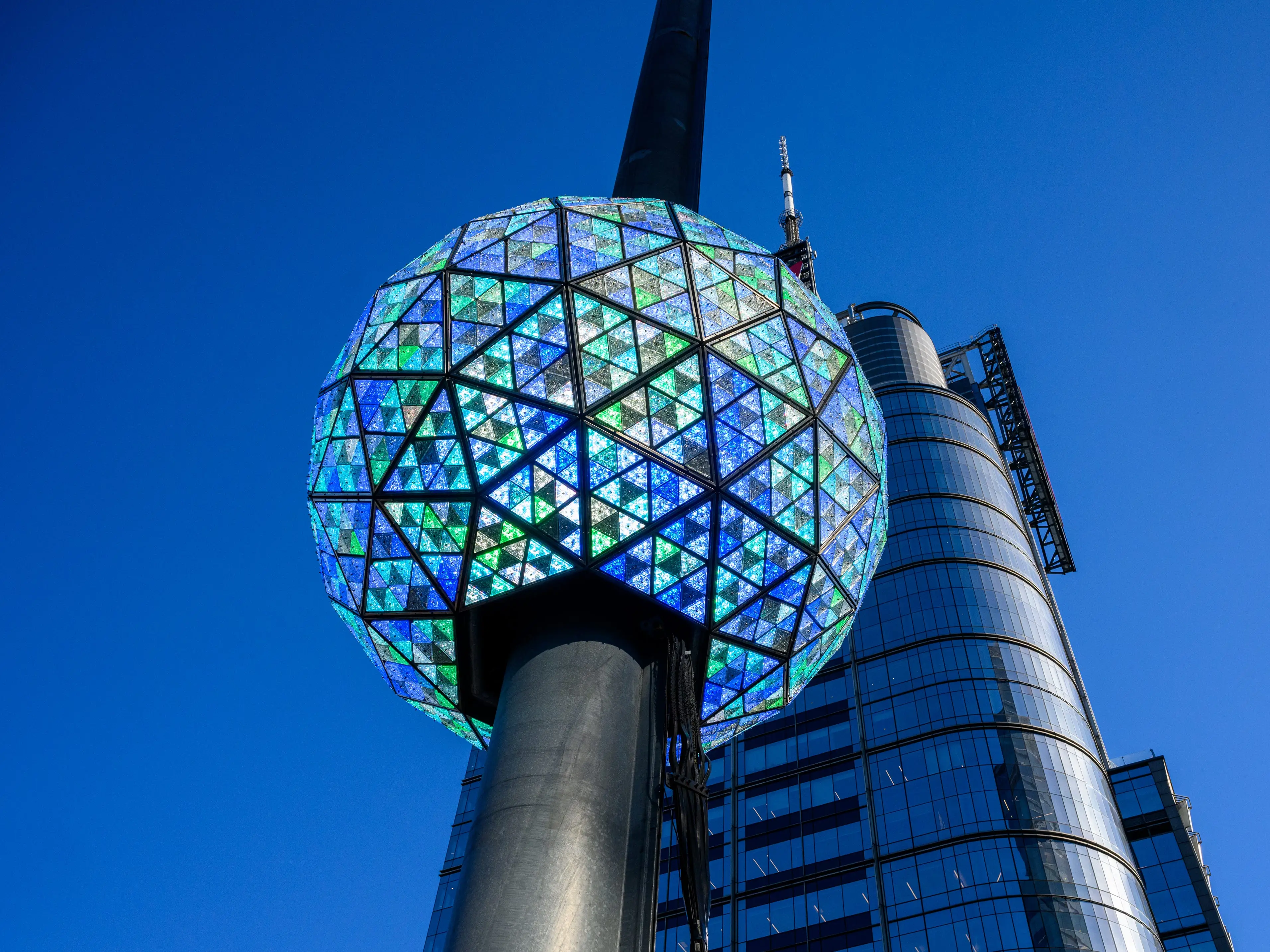 The Times Square ball was lit and tested on December 30, 2024, in shades of green, blue, and white.