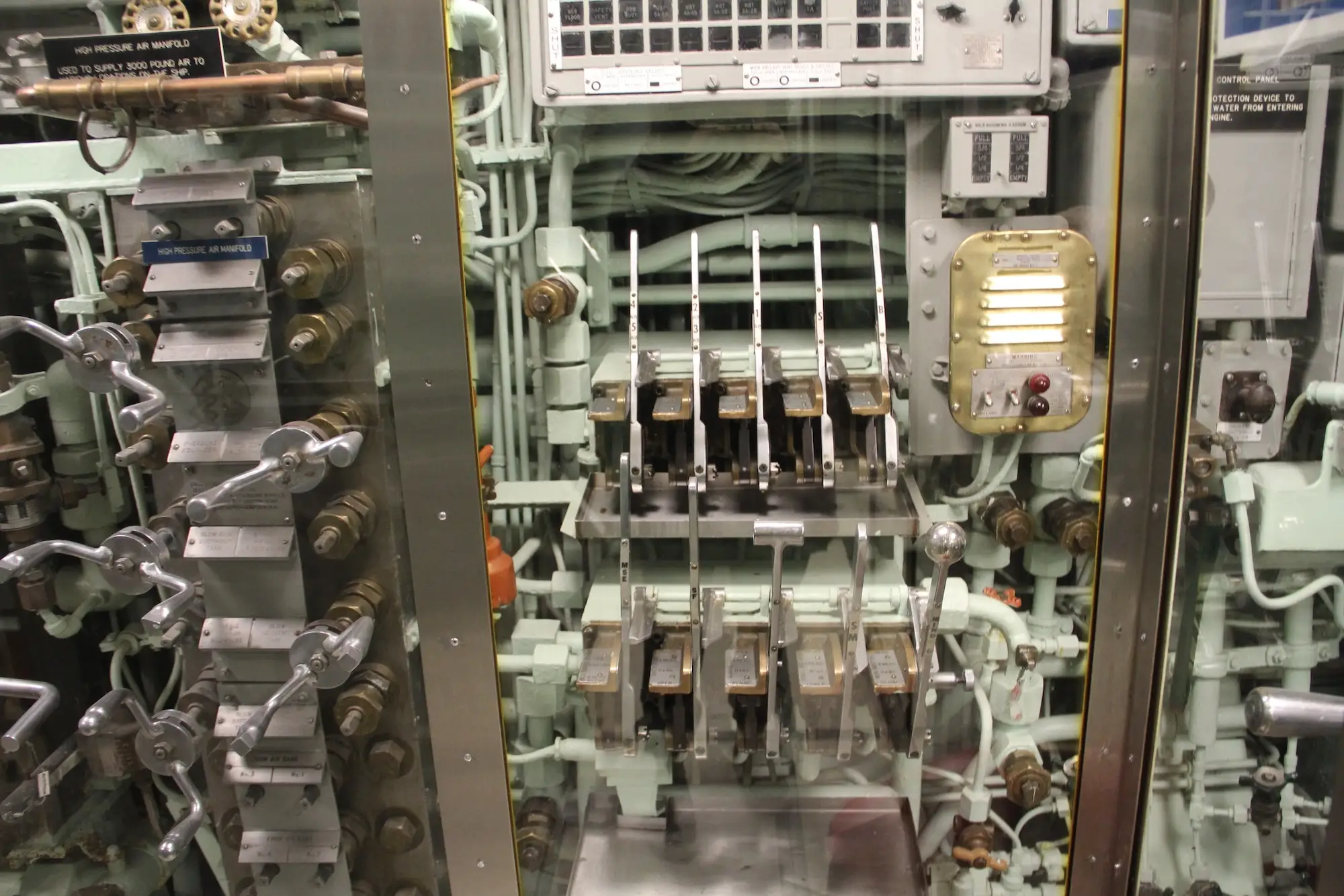 Operating levers for the main ballast tanks on the USS Nautilus.