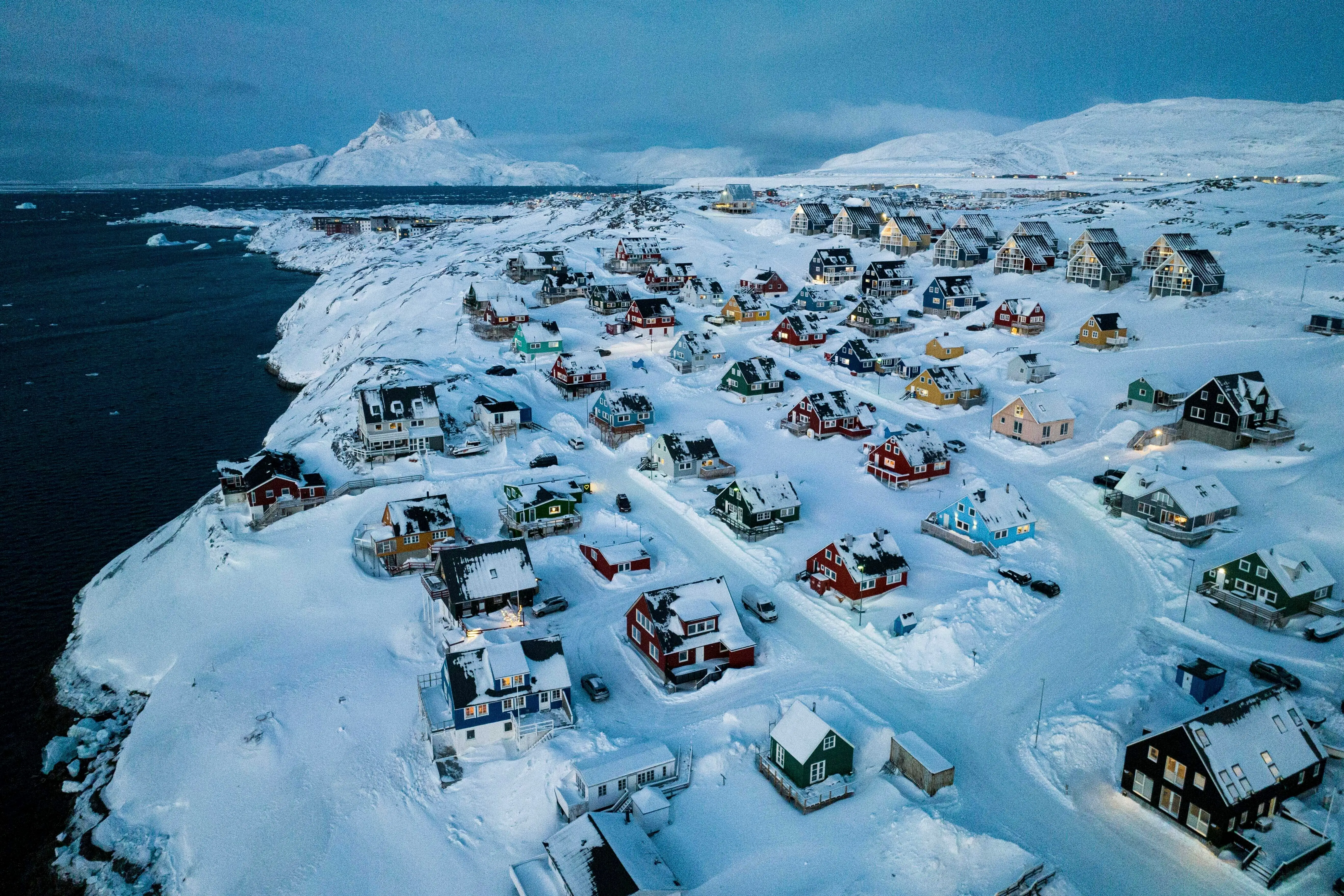 Houses covered in snow in Nuuk, Greenland