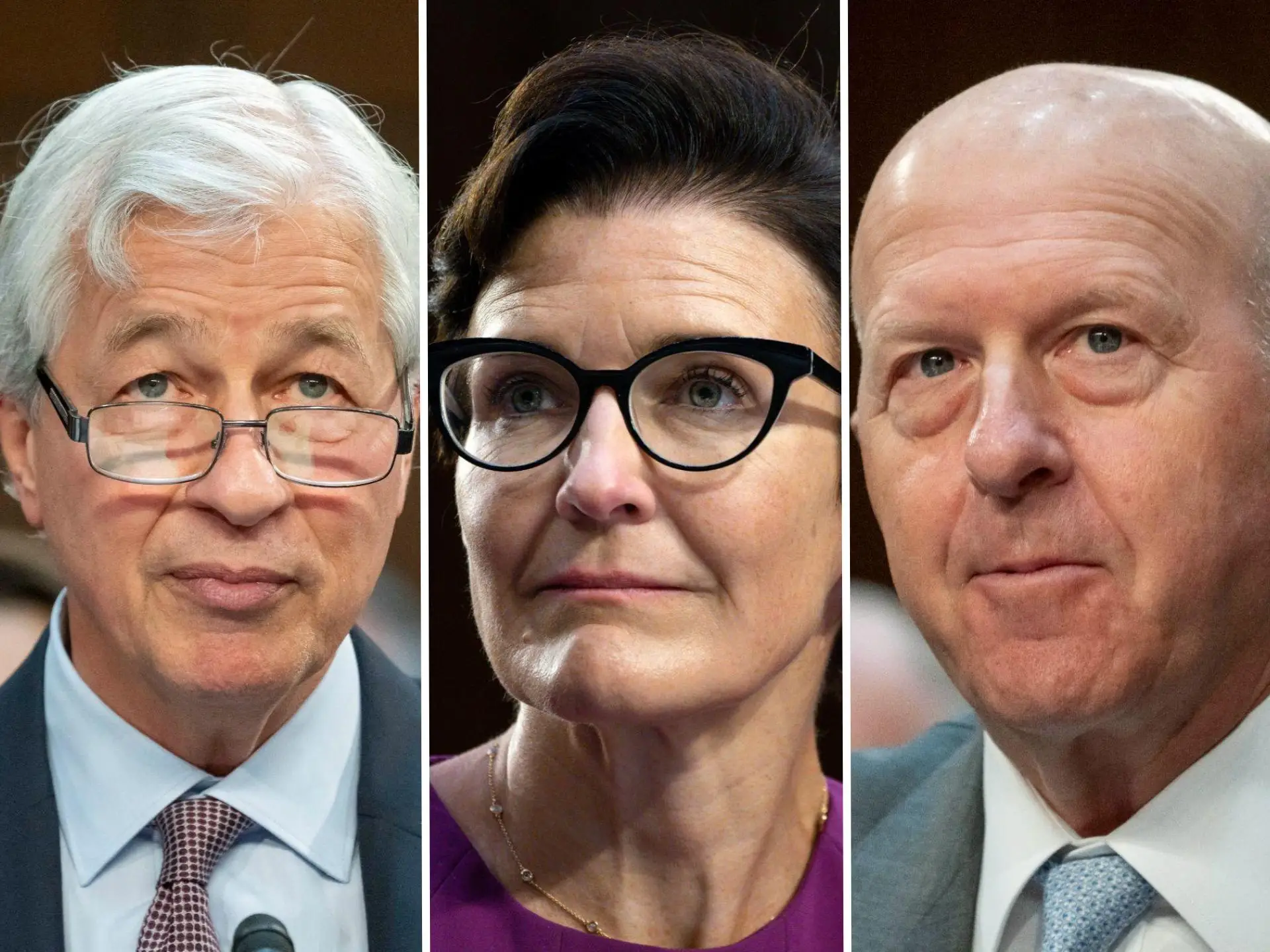 Wall Street CEOs Jamie Dimon, Jane Fraser, and David Solomon.