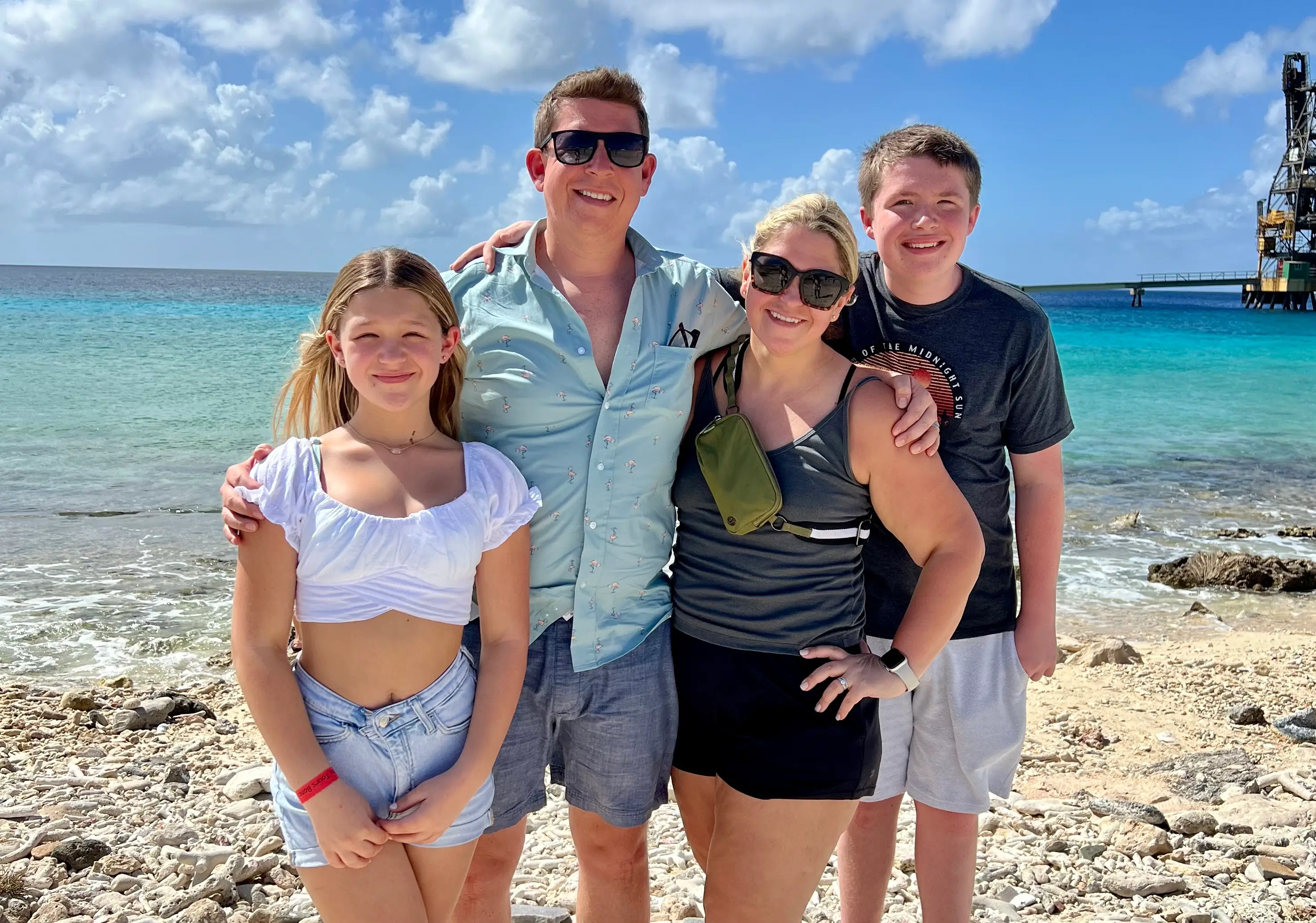 The author with her family on a beach.