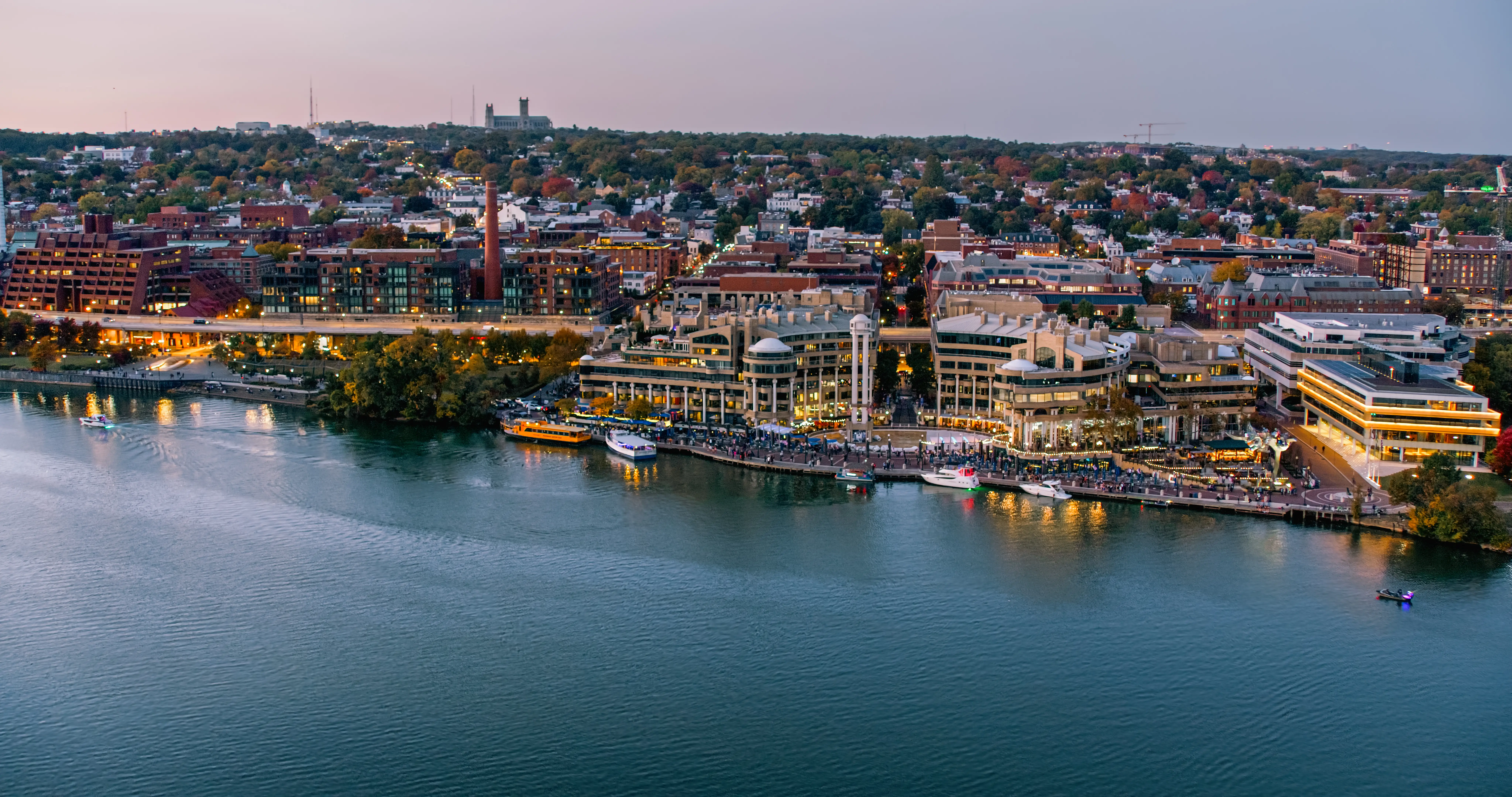 An aerial view of the waterfront in Washington, DC.