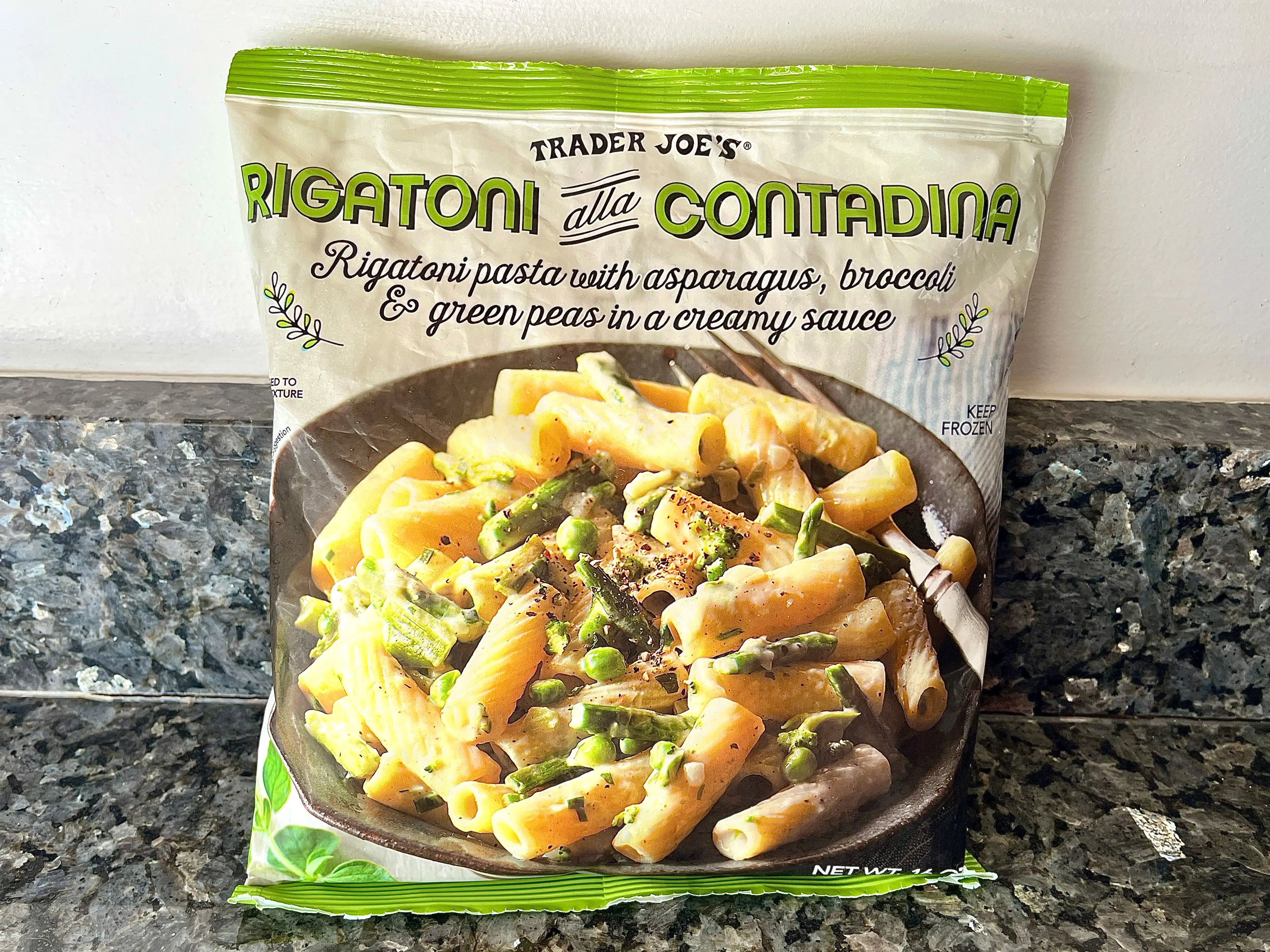 A bag of Trader Joe's rigatoni alla contadina.