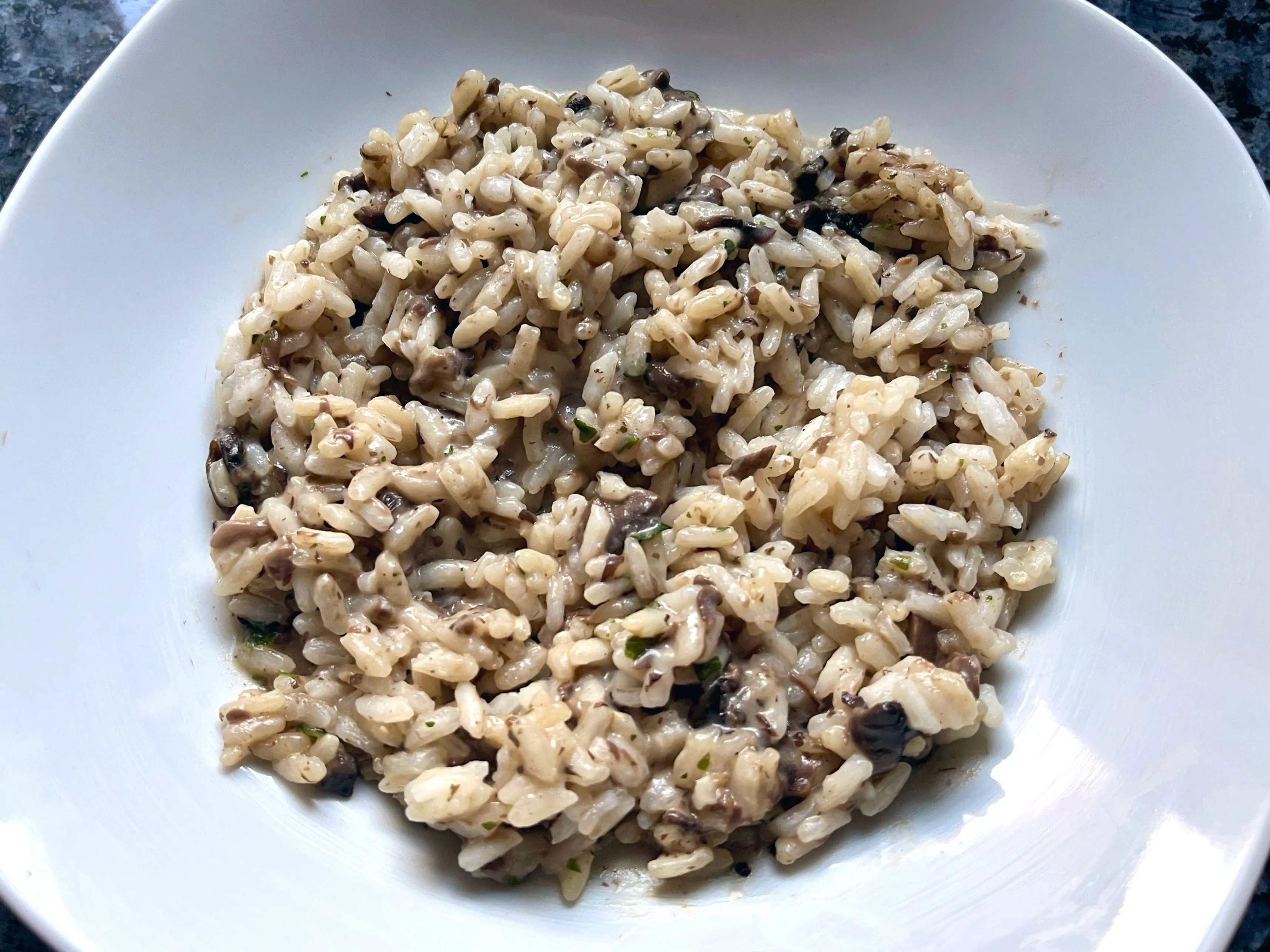 A plate of mushroom risotto.