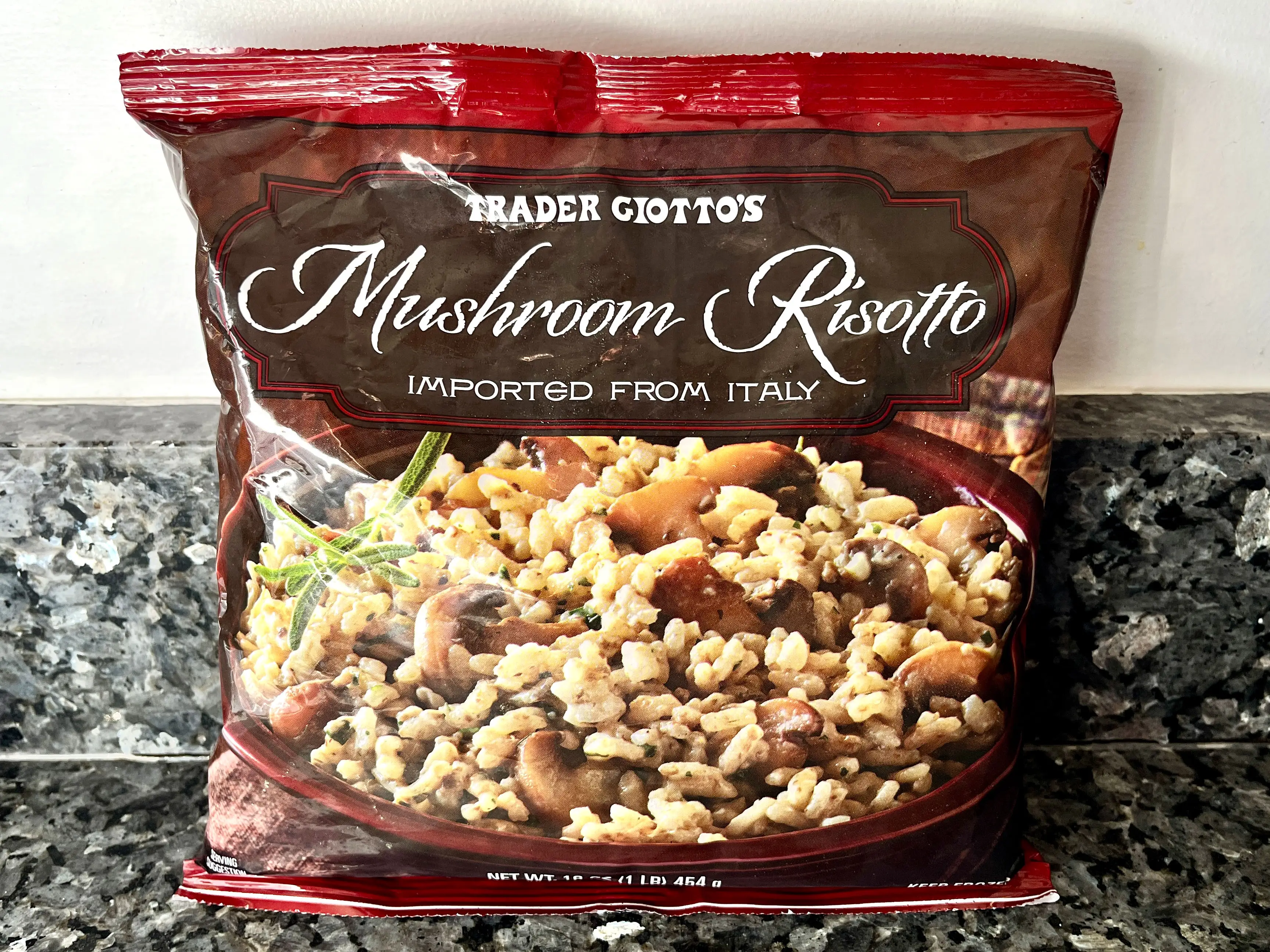 A bag of Trader Joe's mushroom risotto.