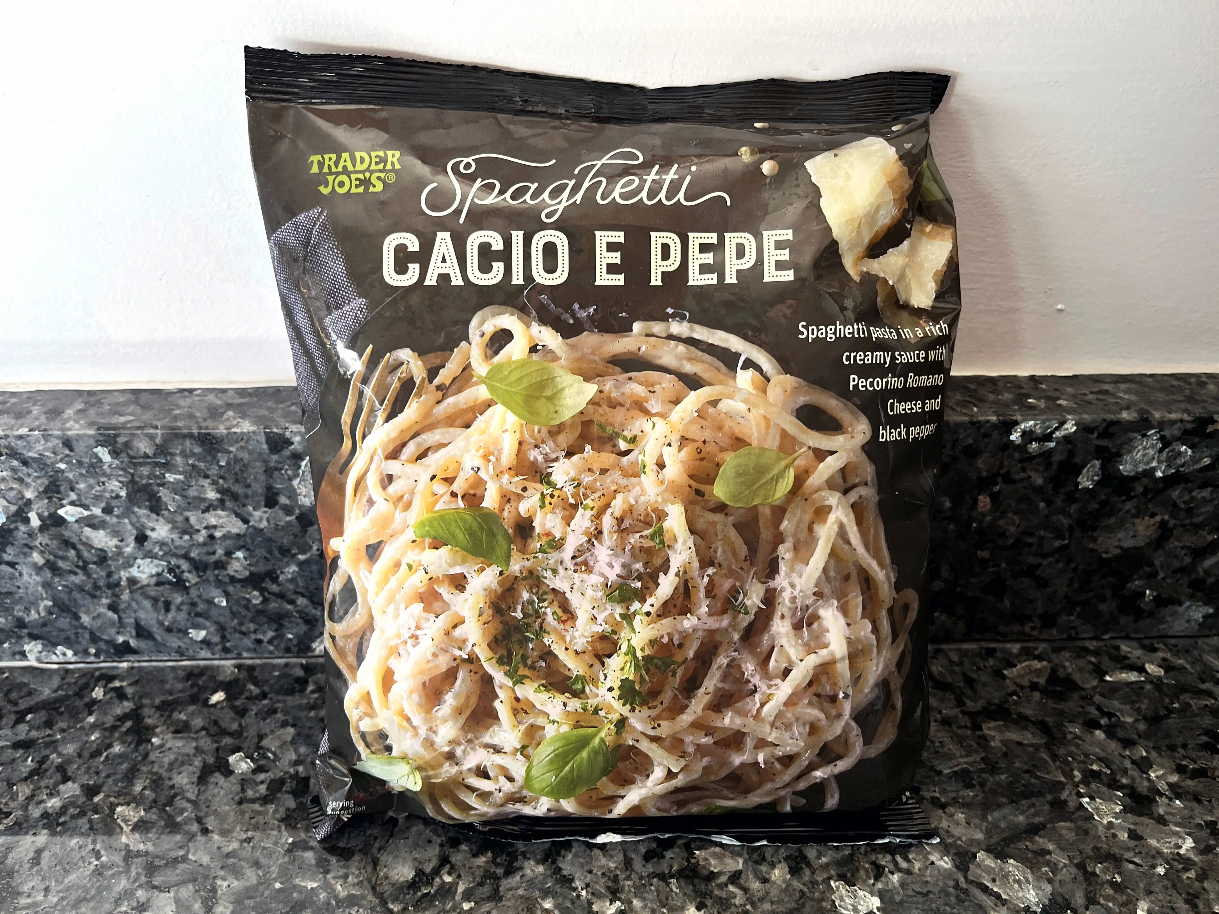 A bag of Trader Joe's spaghetti cacio e pepe.