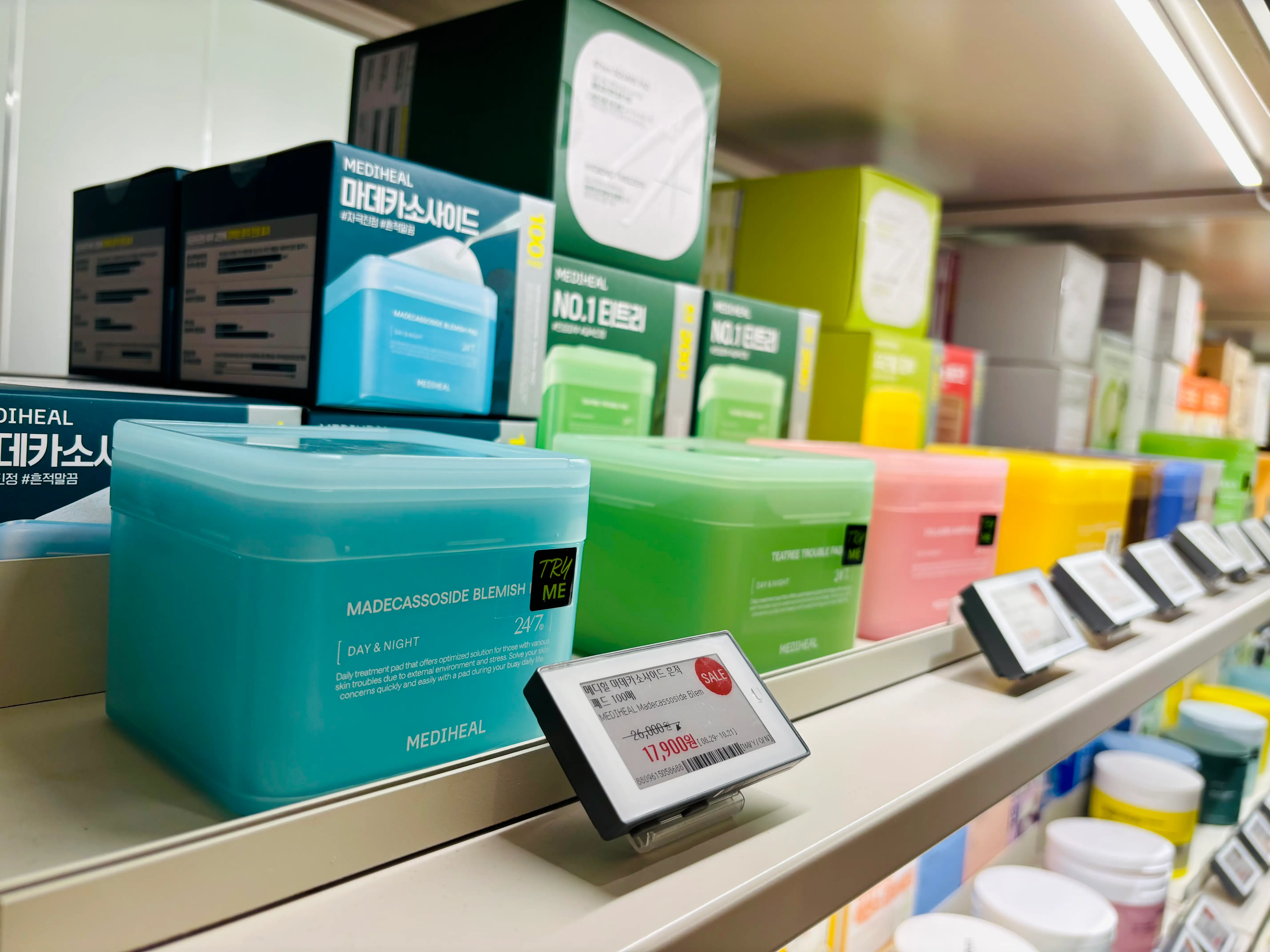 A view of Mediheal's toner pads on the shelf.