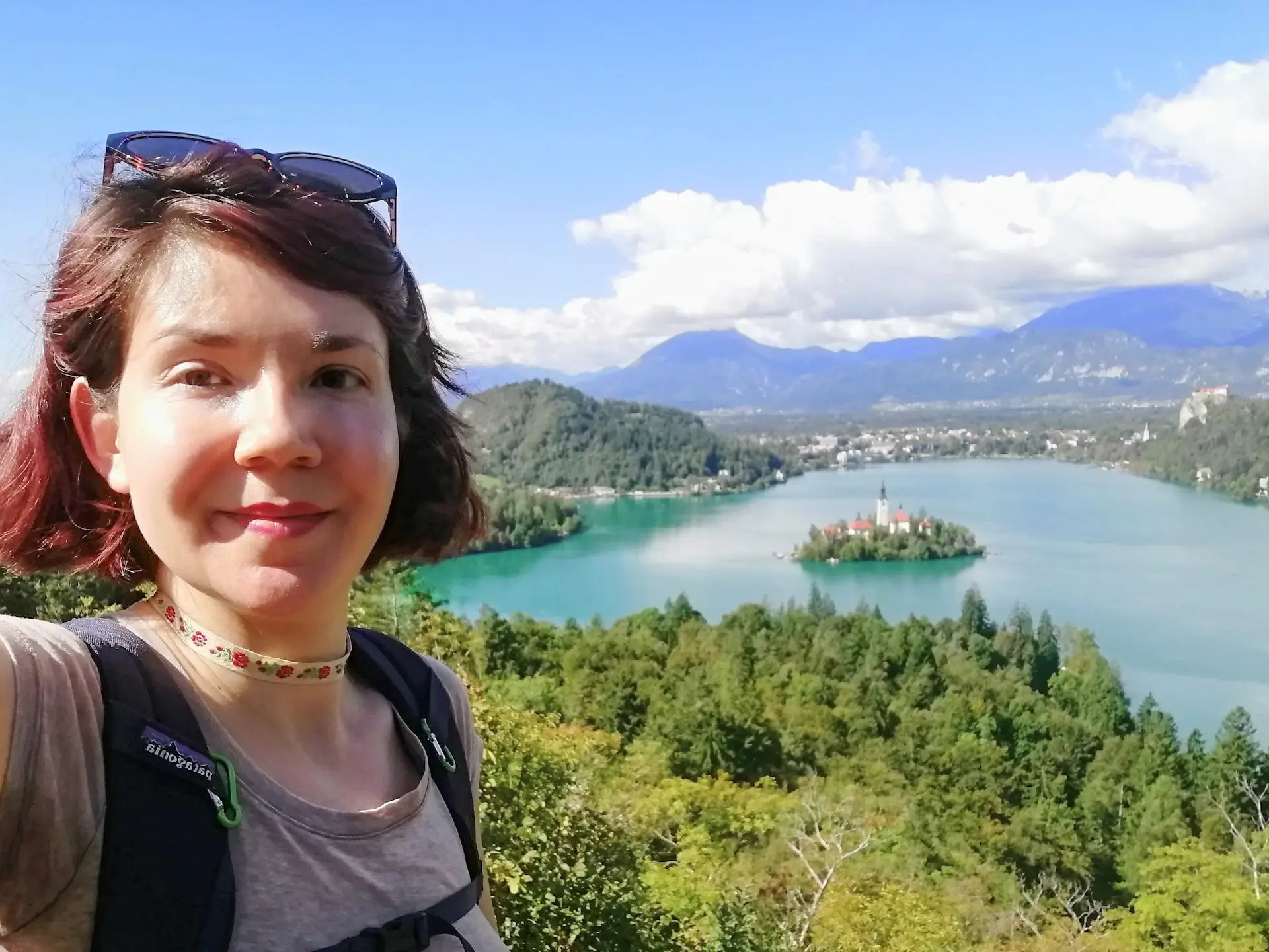 The author taking a selfie near Lake Bled in Slovenia.