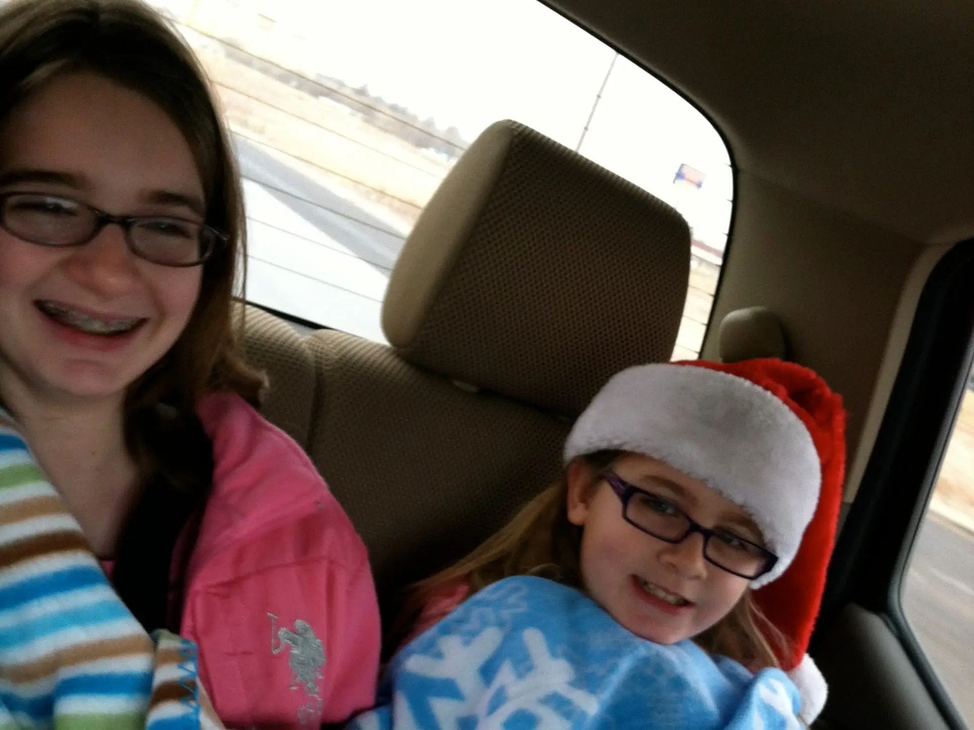 Kids in the car on Christmas