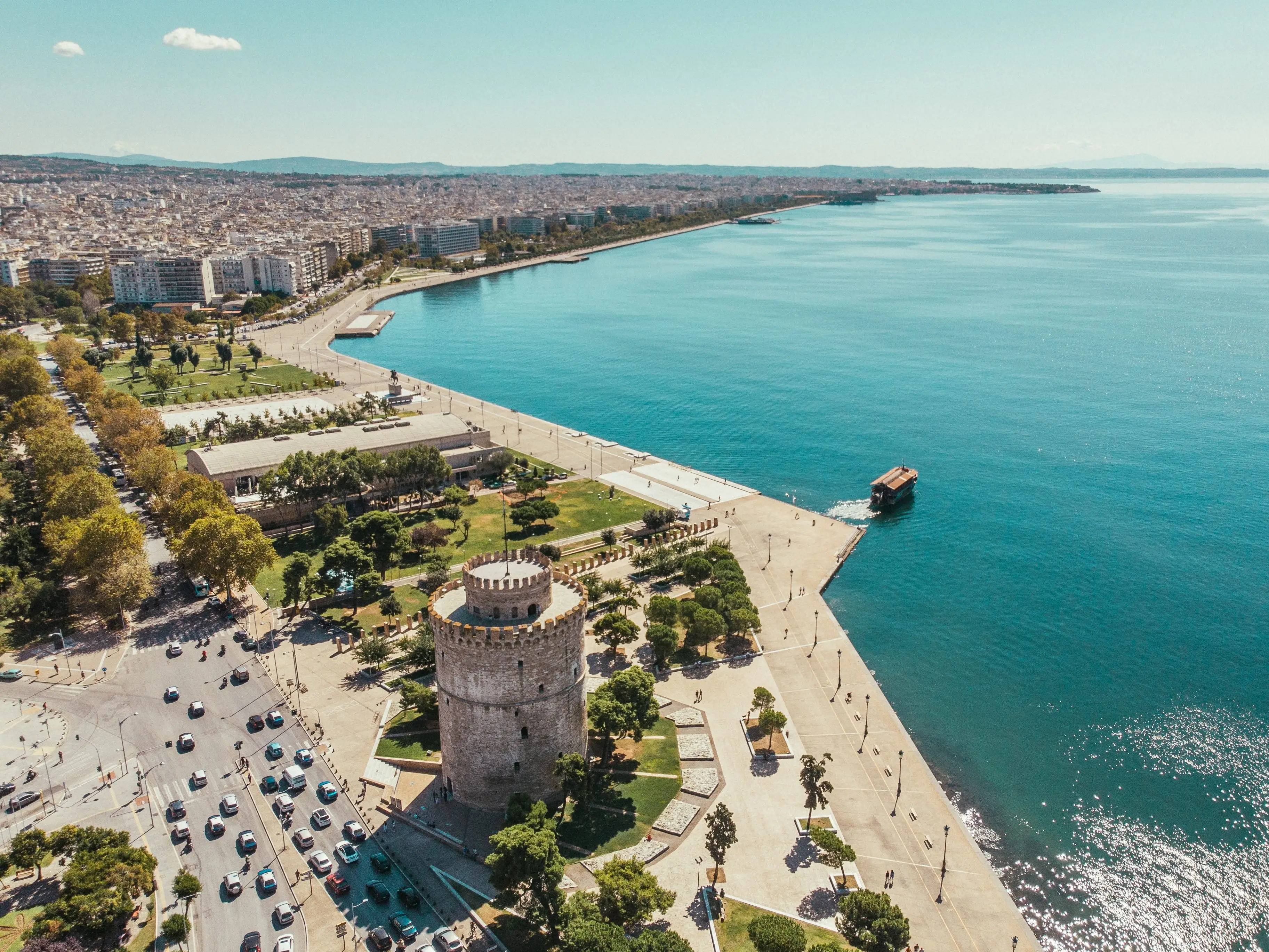 An aerial view of the coast of Thessaloniki.