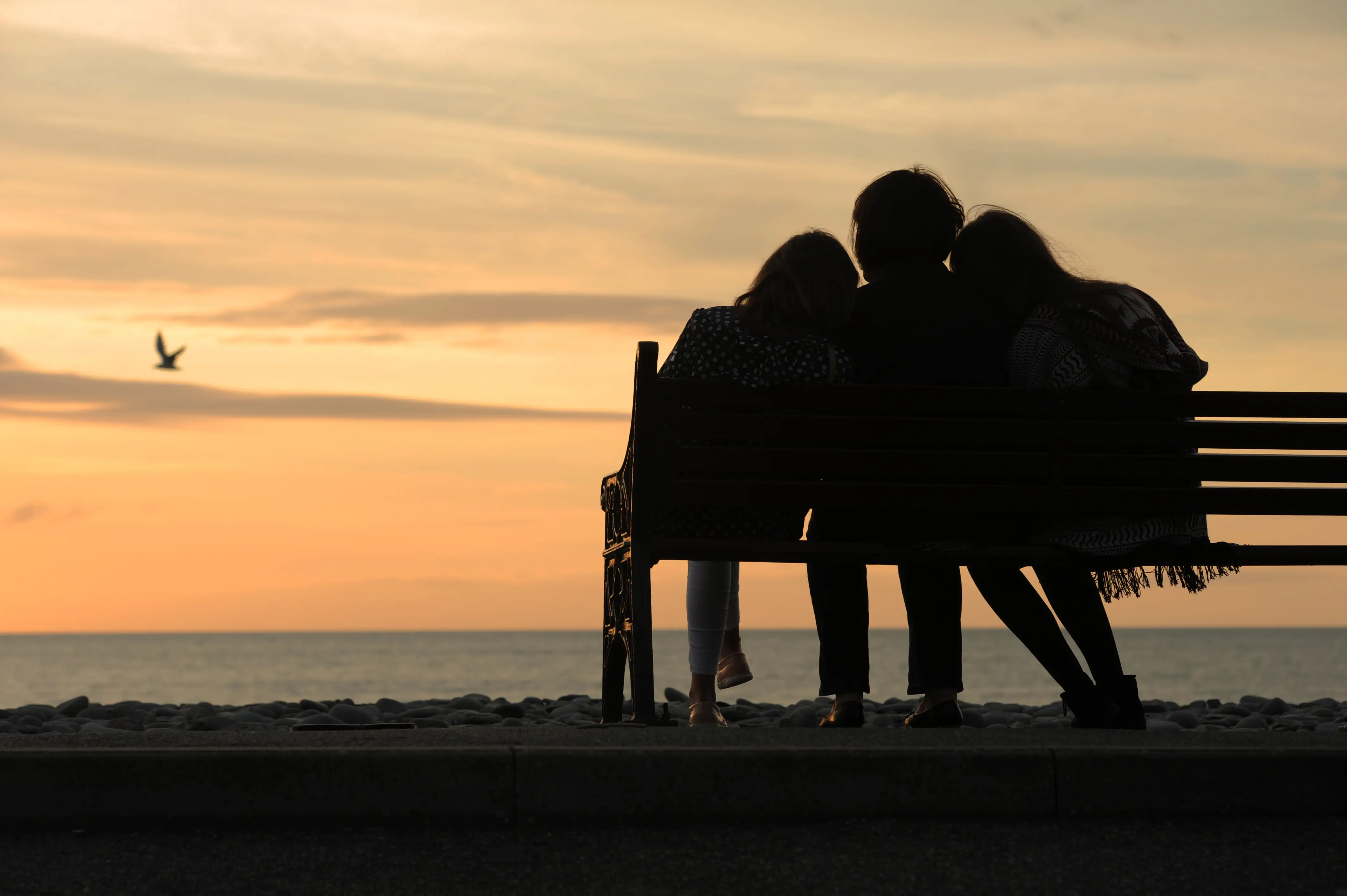 Mother and Children Watching Sunset