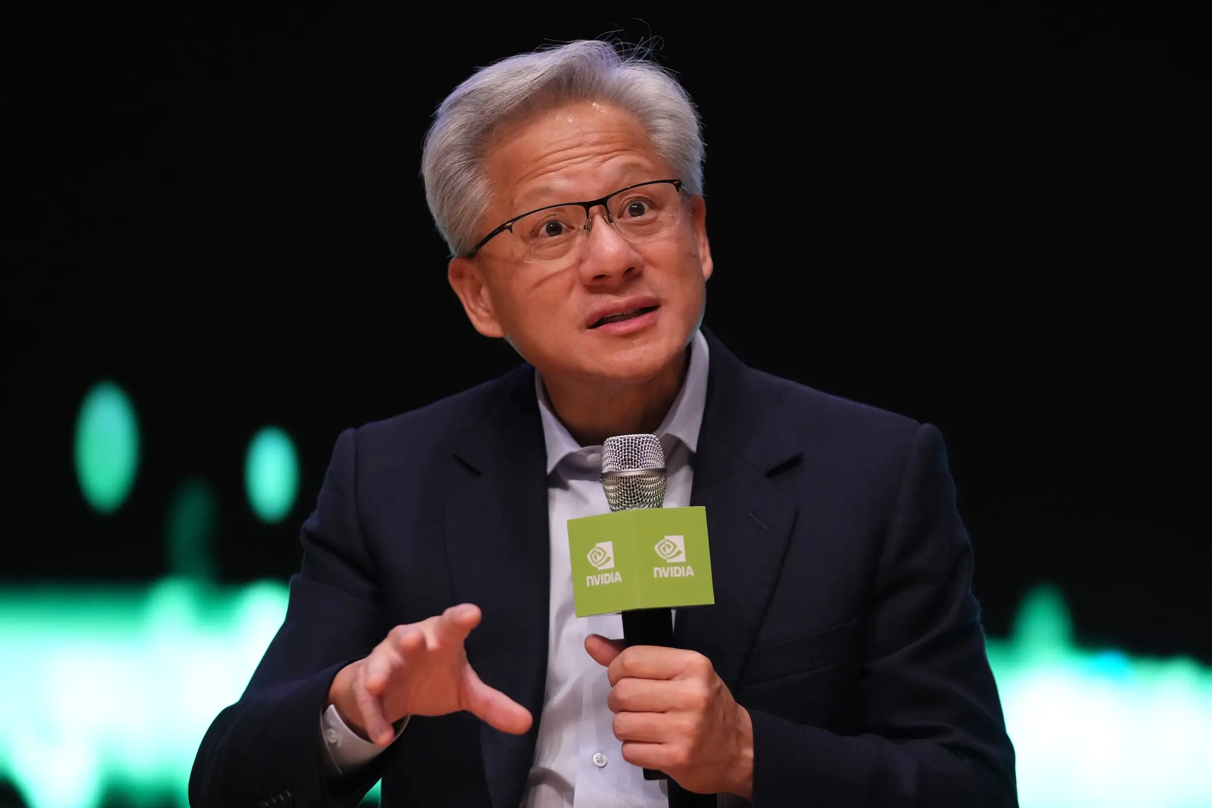 Jensen Huang speaks during an event