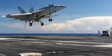 With a boom and sparks, this $60 million Navy jet’s carrier landing unraveled in seconds
