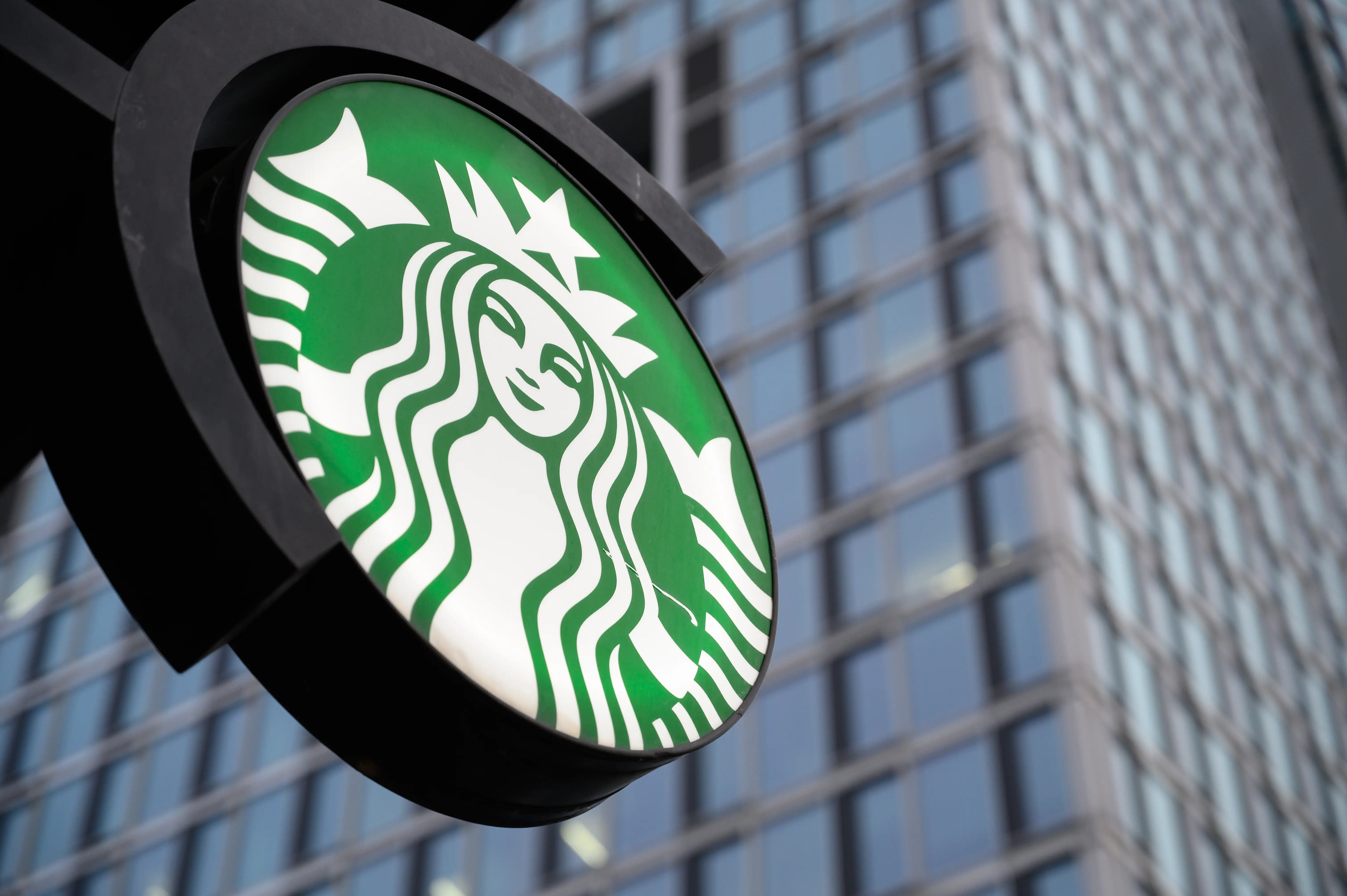 A closeup of the Starbucks logo