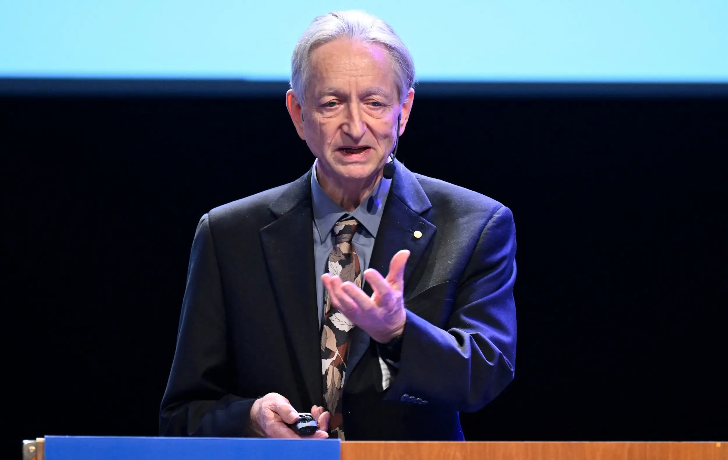 Geoffrey Hinton speaks during an event