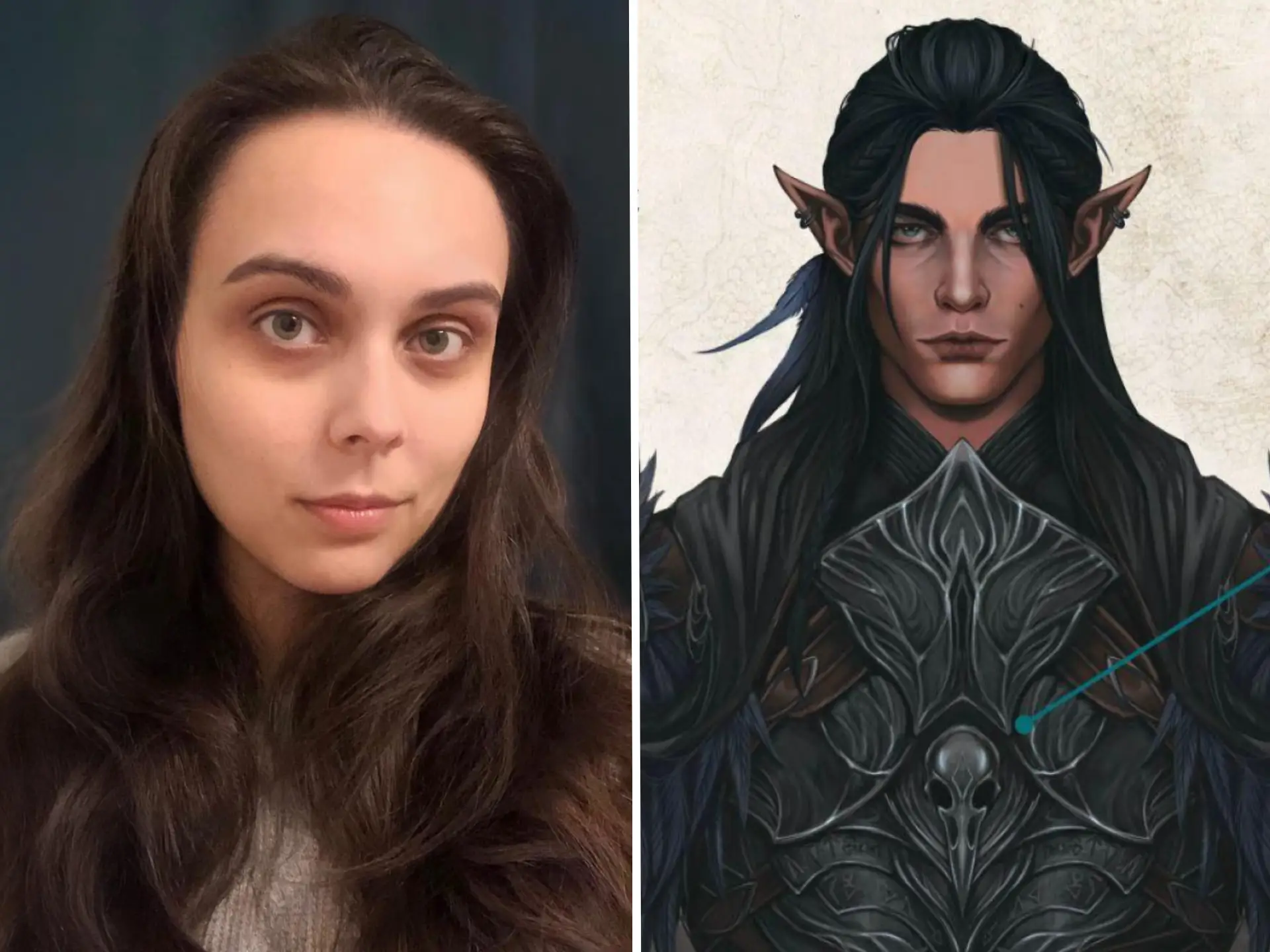 A composite image of artist Ana Fedina and her art from