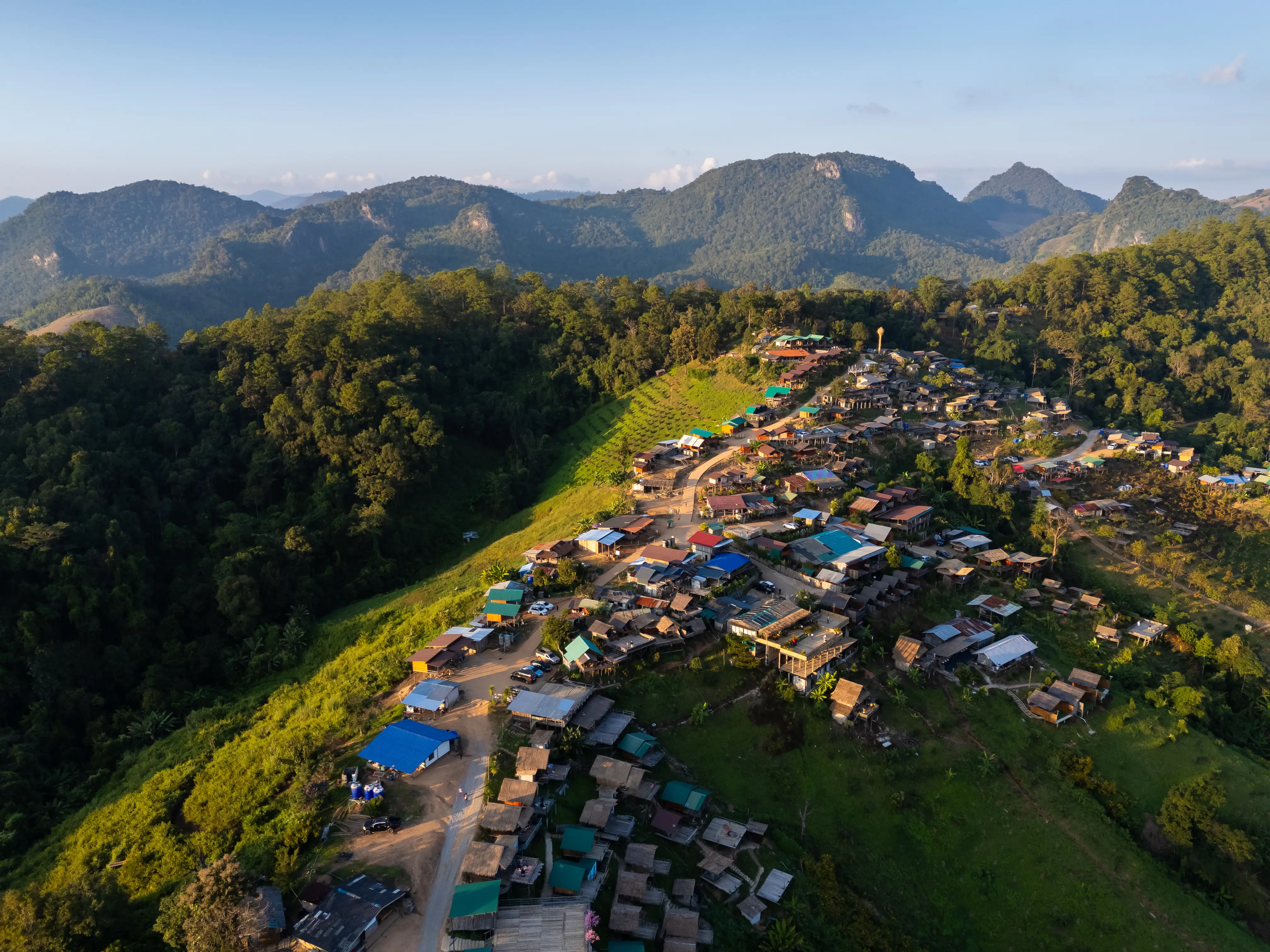 Aerial view of the village at Doi Luang Chiang Dao mountain in Chiang Mai, Thailand