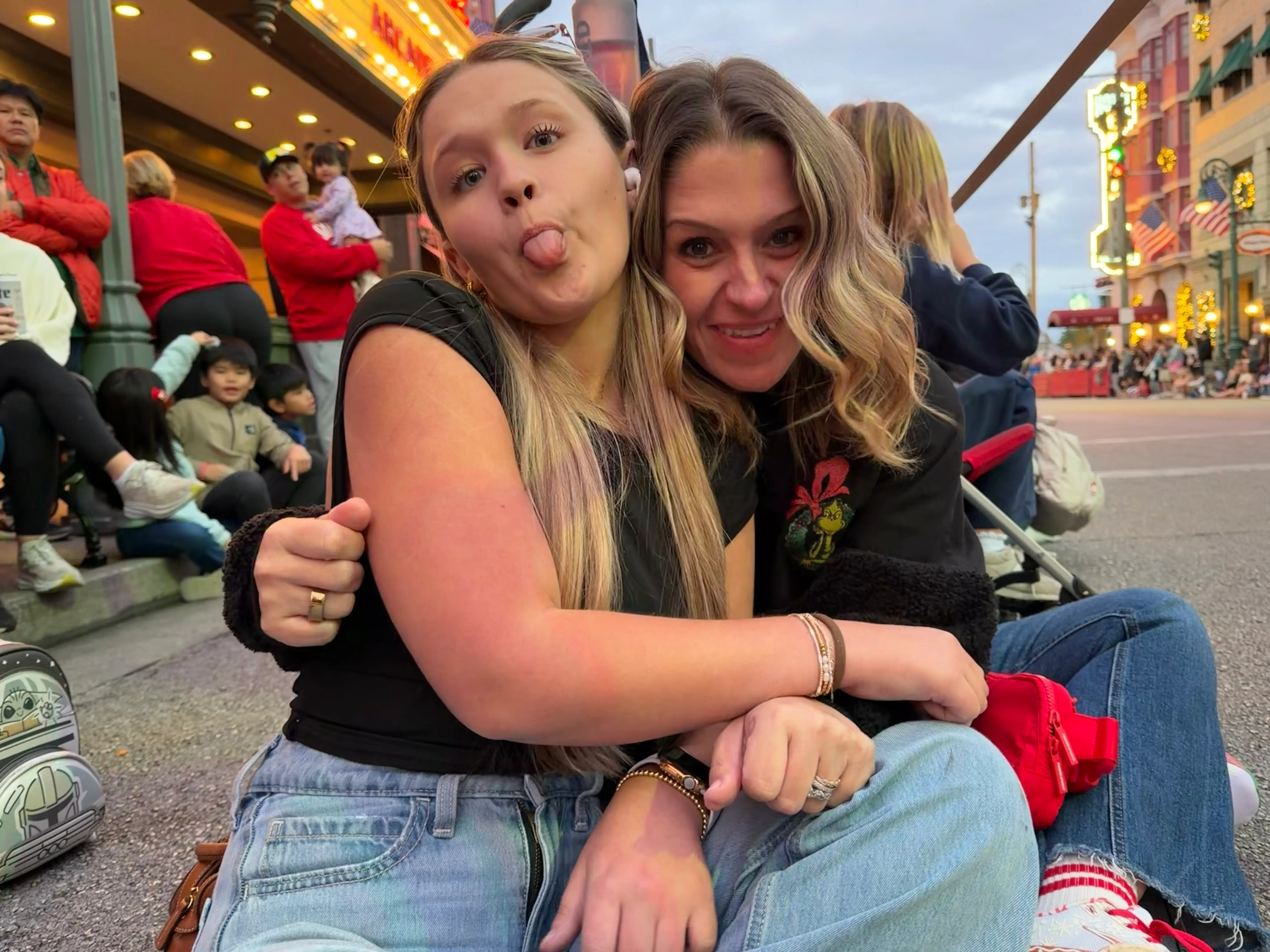 The author with her daughter at the Universal Orlando Holiday Parade.