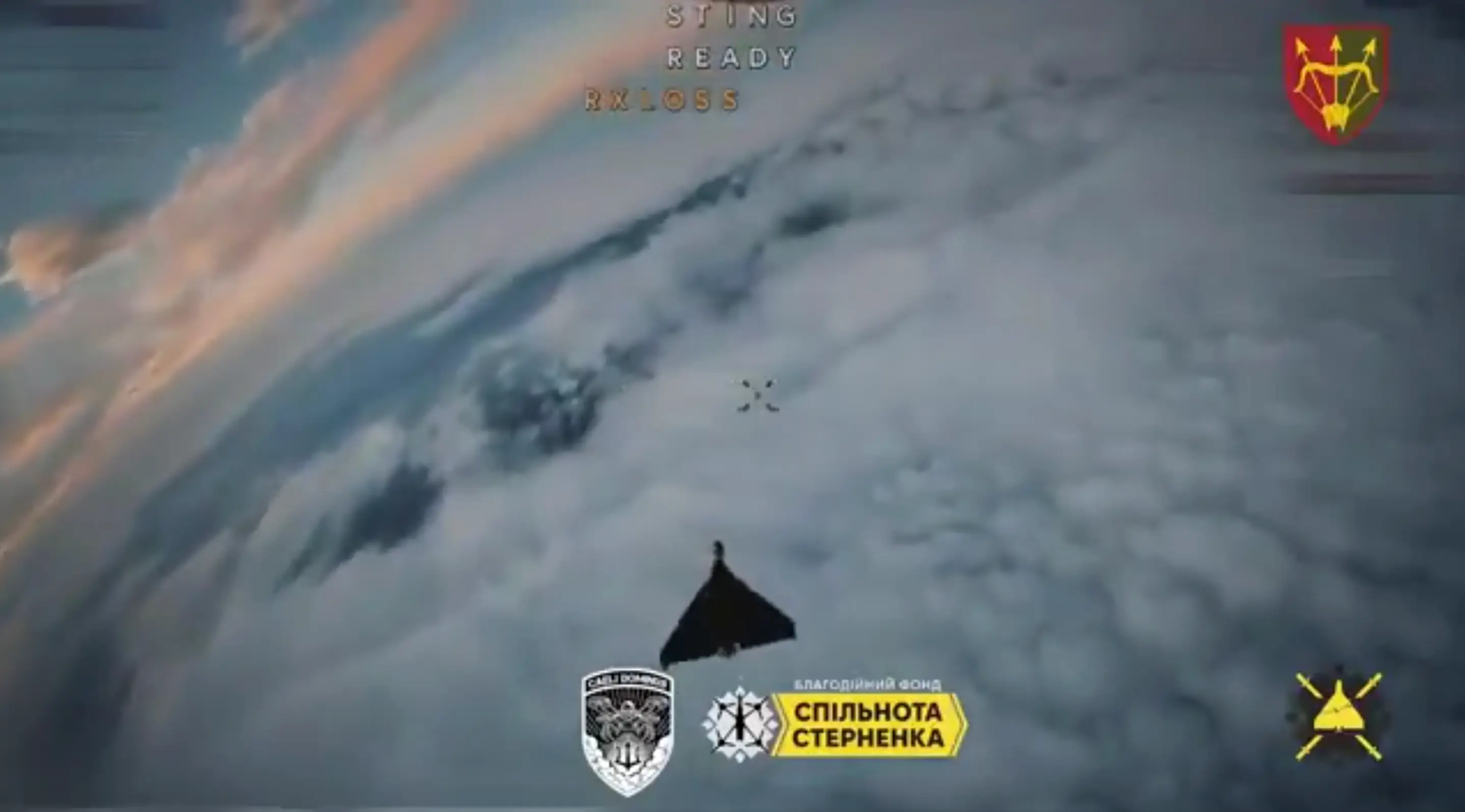 An interceptor drone closes in on a Russian Shahed-type one-way attack drone.