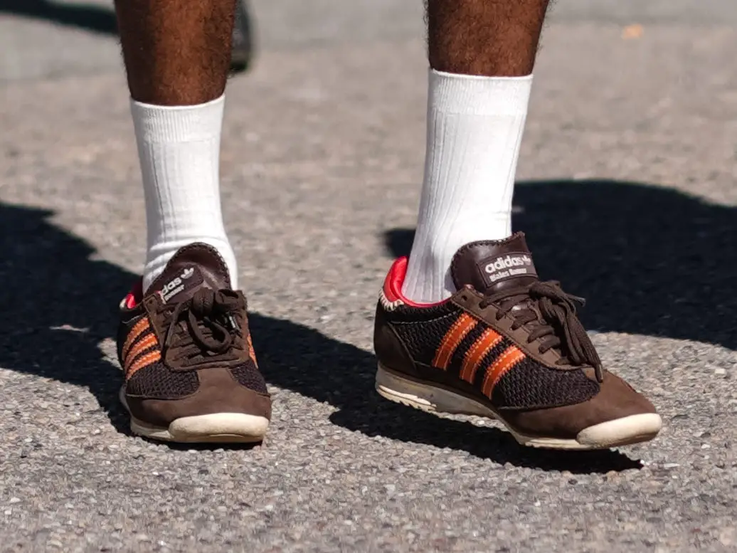 A close-up of Adidas Wales Bonner SL 72 sneakers.