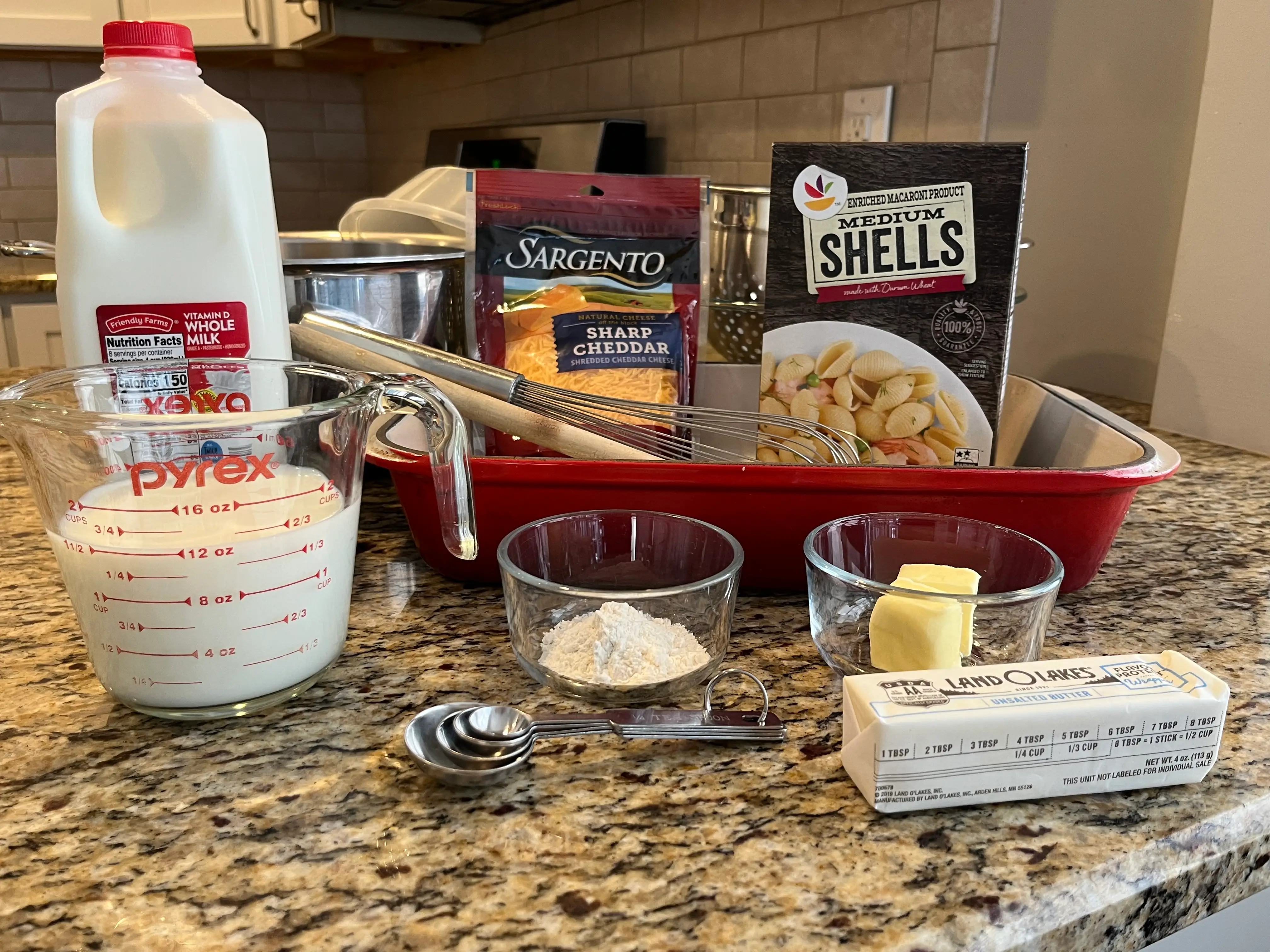ingredients for mac and cheese on table
