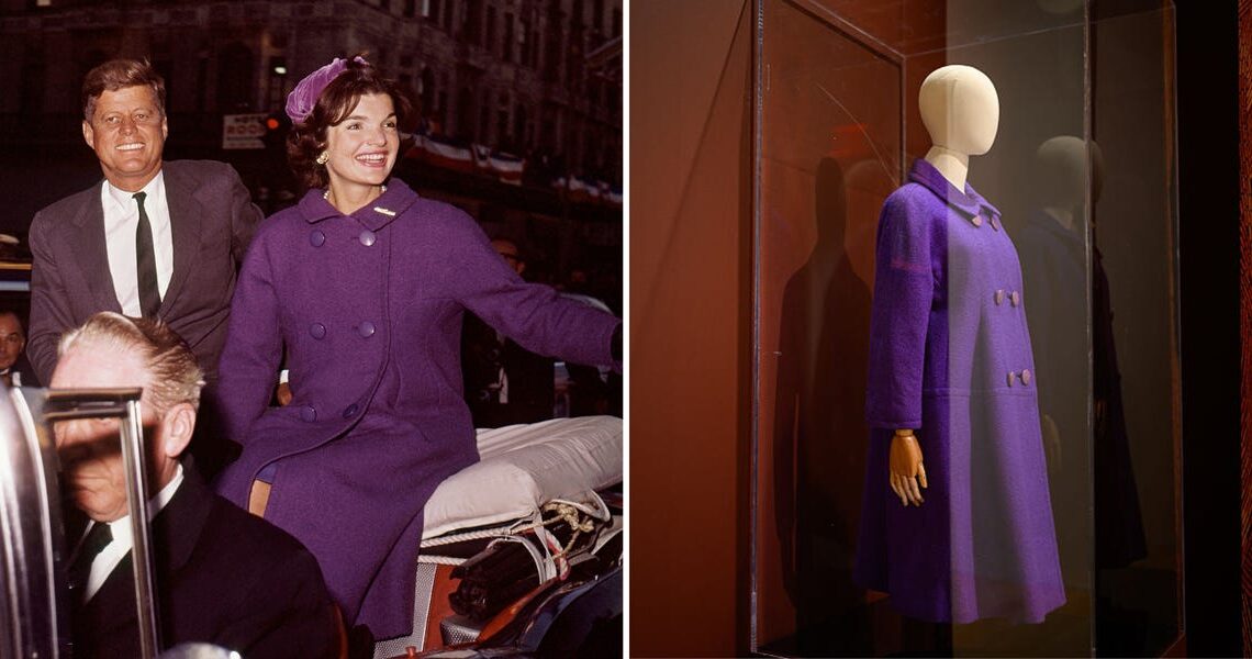 Jacqueline Kennedy Onassis’ election night coat sold at auction for $50,800. Photos show the iconic look.
